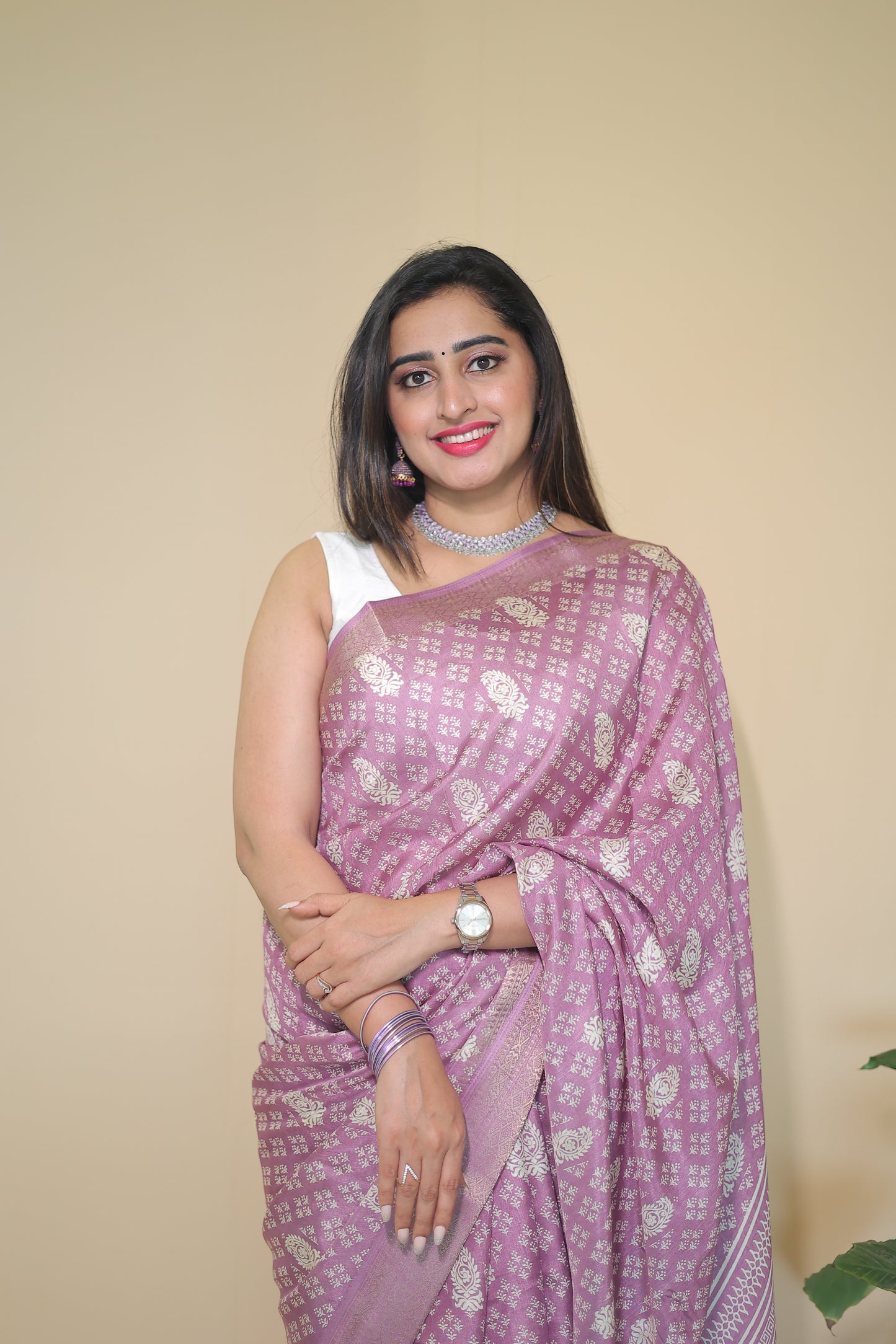 Lavender Banarasi Silk Saree with Intricate Silver Zari Work