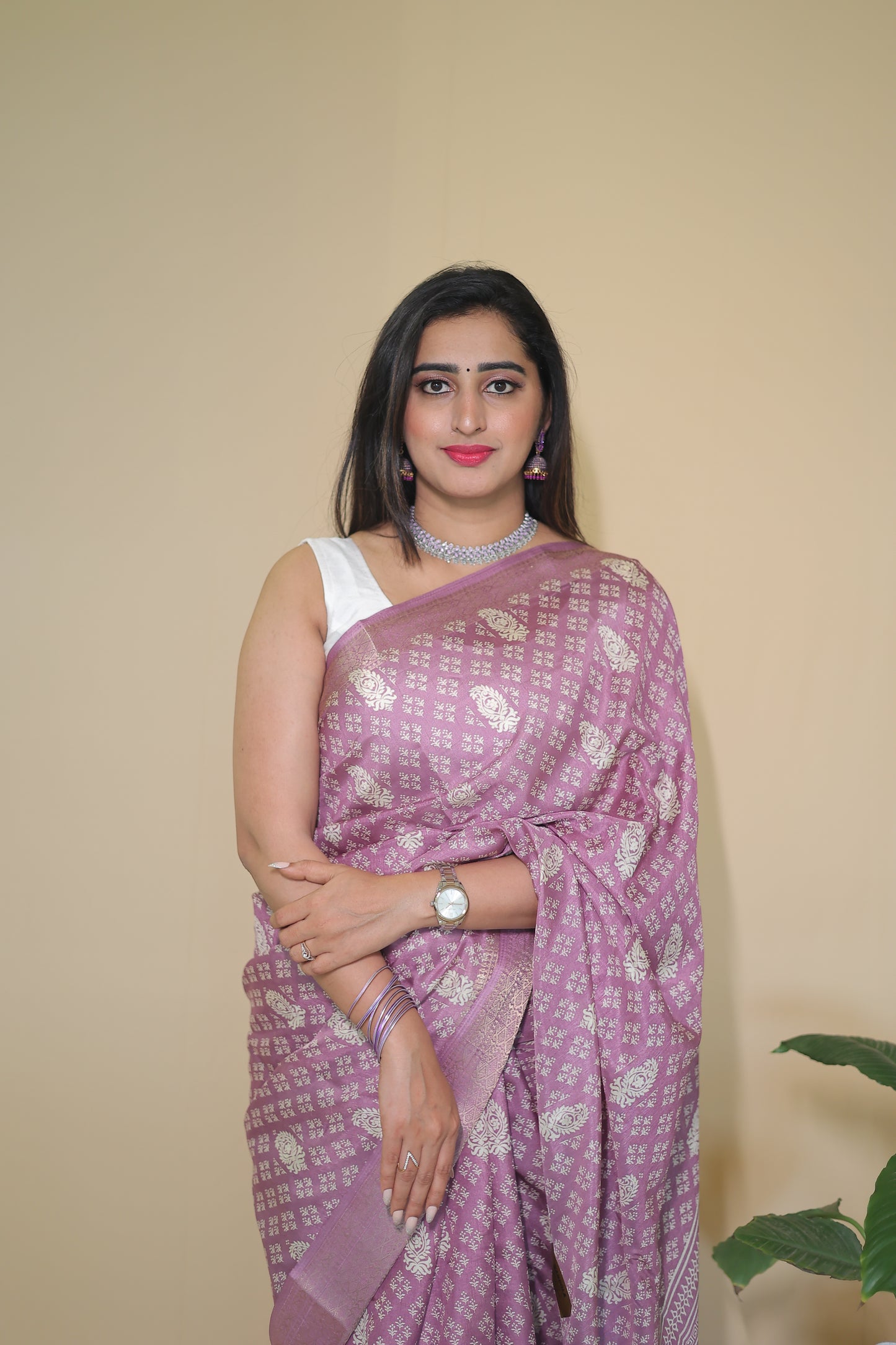 Lavender Banarasi Silk Saree with Intricate Silver Zari Work