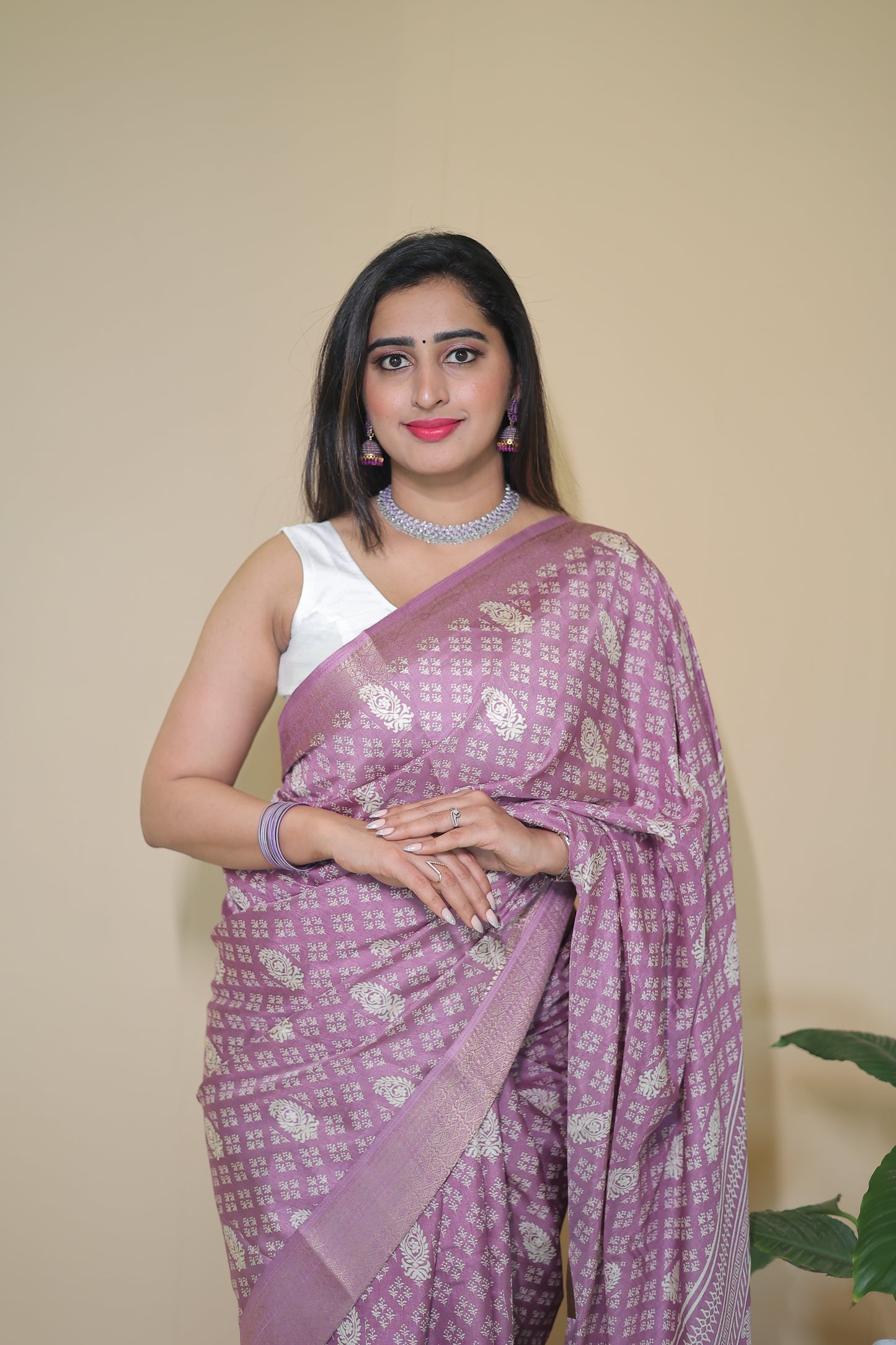 Lavender Banarasi Silk Saree with Intricate Silver Zari Work