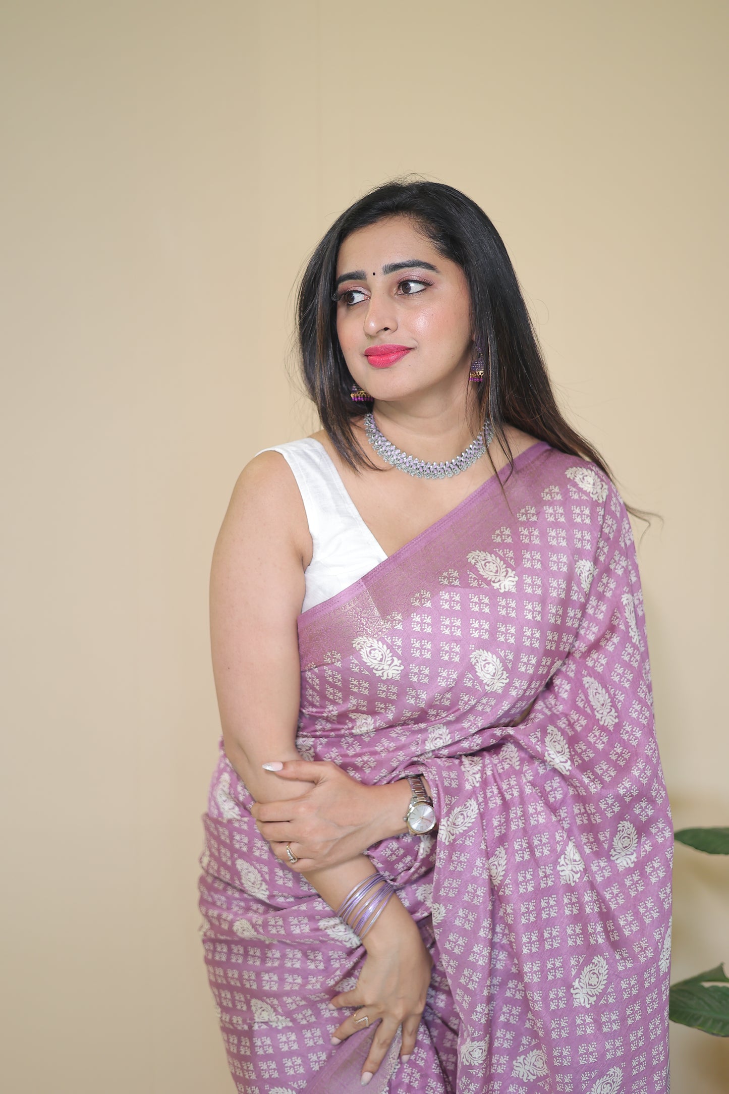 Lavender Banarasi Silk Saree with Intricate Silver Zari Work