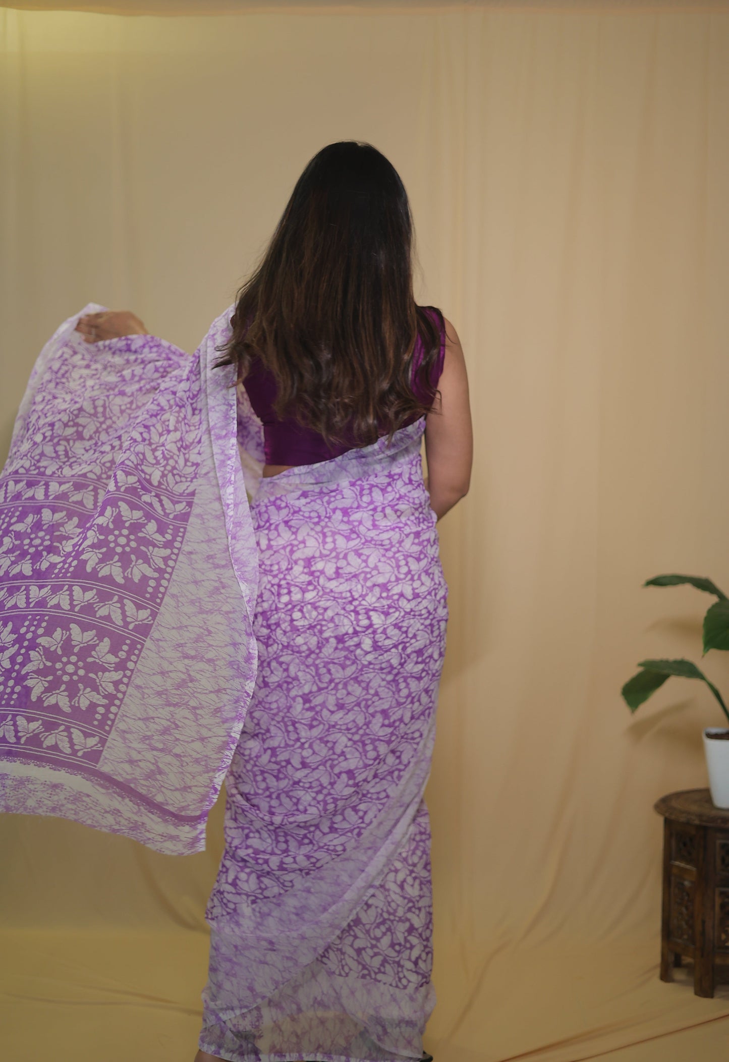 Purple and White Chiffon Saree with Elegant Floral Design