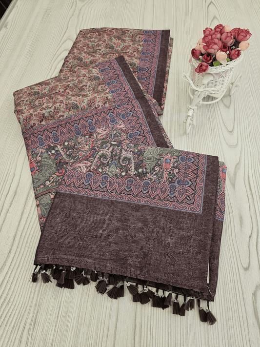 Kalamkari Saree with Tussar Digital Print