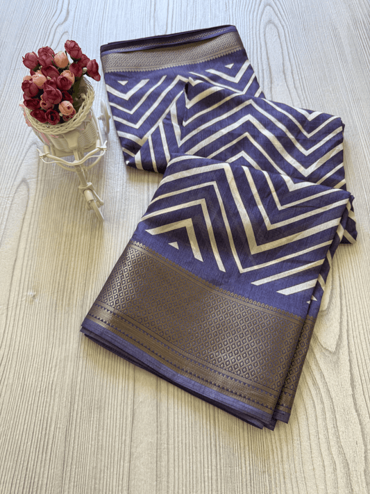Purple Graceful Pure Soft Silk Handloom Saree with Contemporary Geometric Patterns and Matching Blouse
