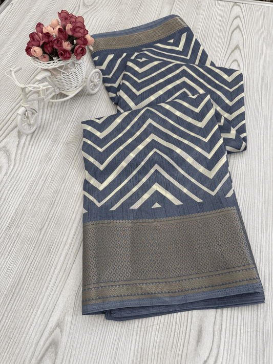 Stone blue Graceful Pure Soft Silk Handloom Saree with Contemporary Geometric Patterns and Matching Blouse