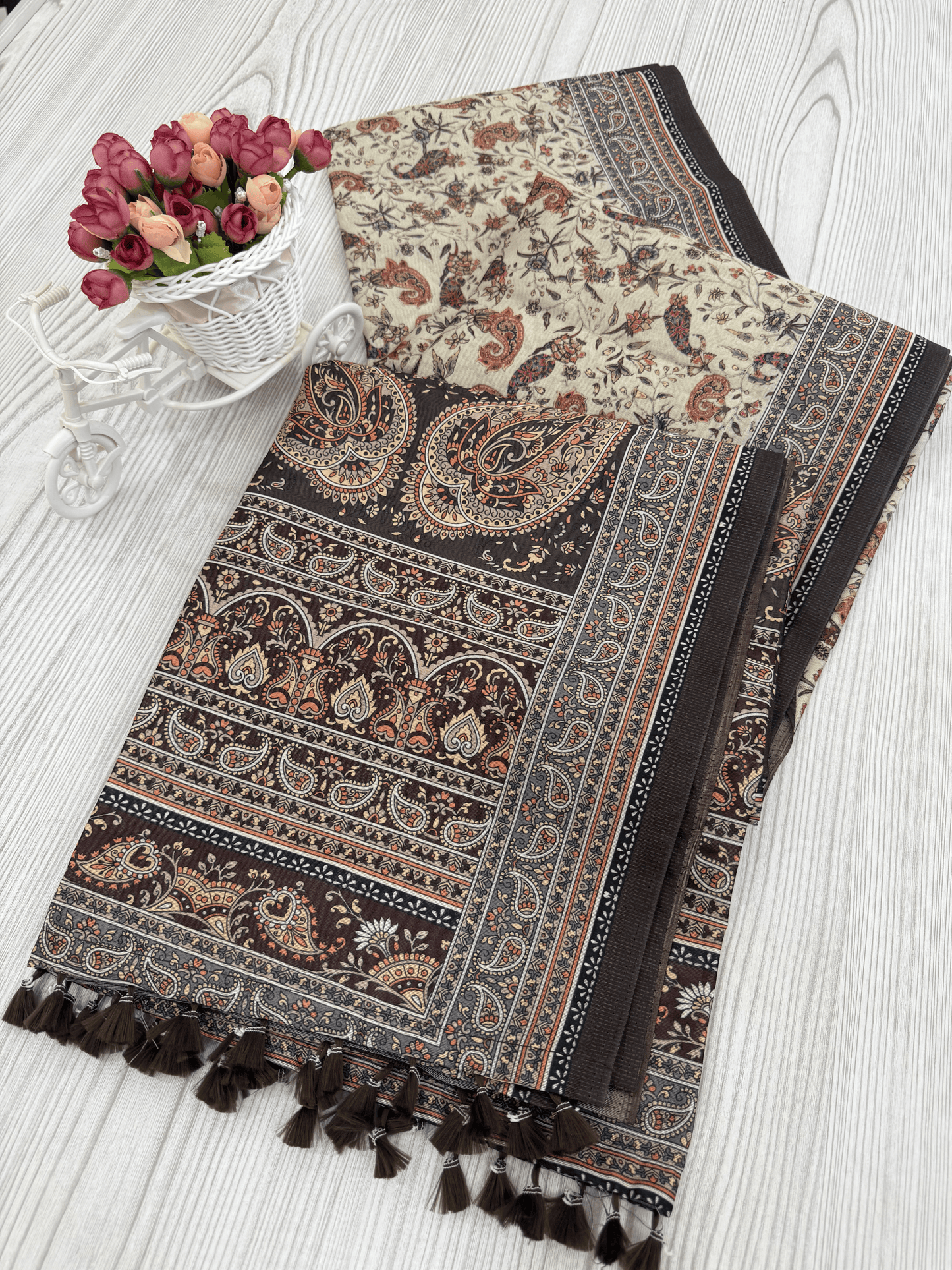 KalamKari Saree with Tussar digital Print with blouse