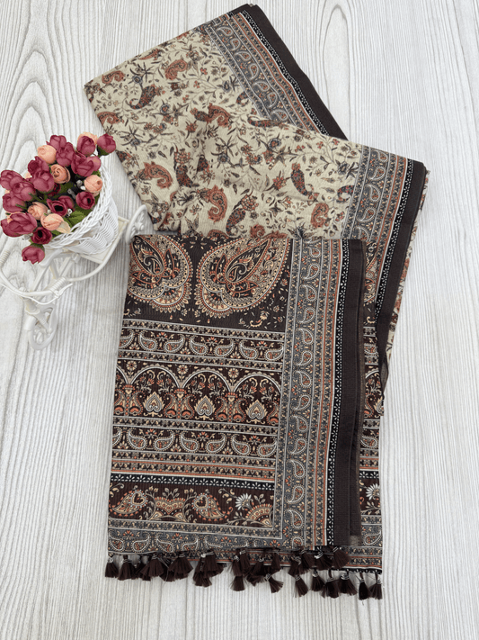 KalamKari Saree with Tussar digital Print with blouse