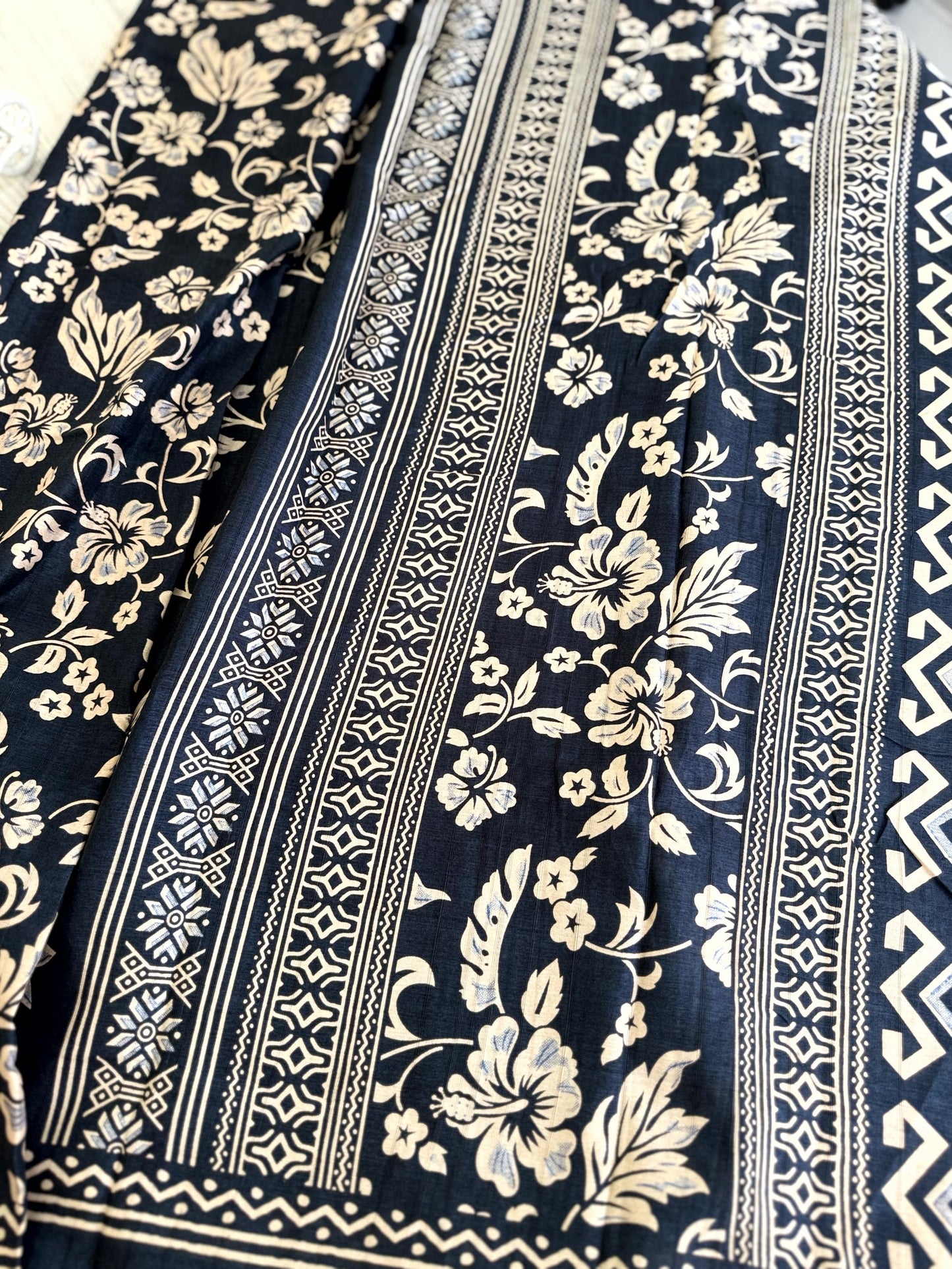 Indigo blue Banarasi Silk Saree with White Floral Motifs and Traditional Border