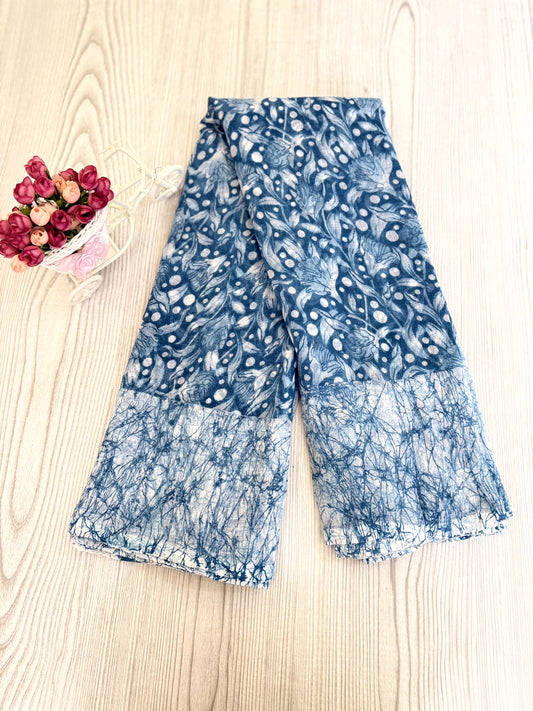 Light blue and White Chiffon Saree with Elegant Floral Design