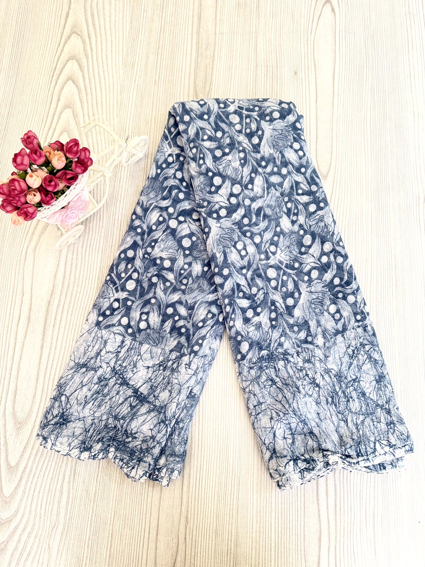 Grey and White Chiffon Saree with Elegant Floral Design