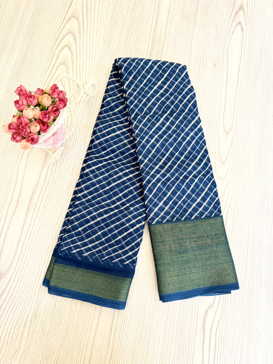 Elegant Sky Blue Cotton Saree with Intricate Paisley and Floral Patterns