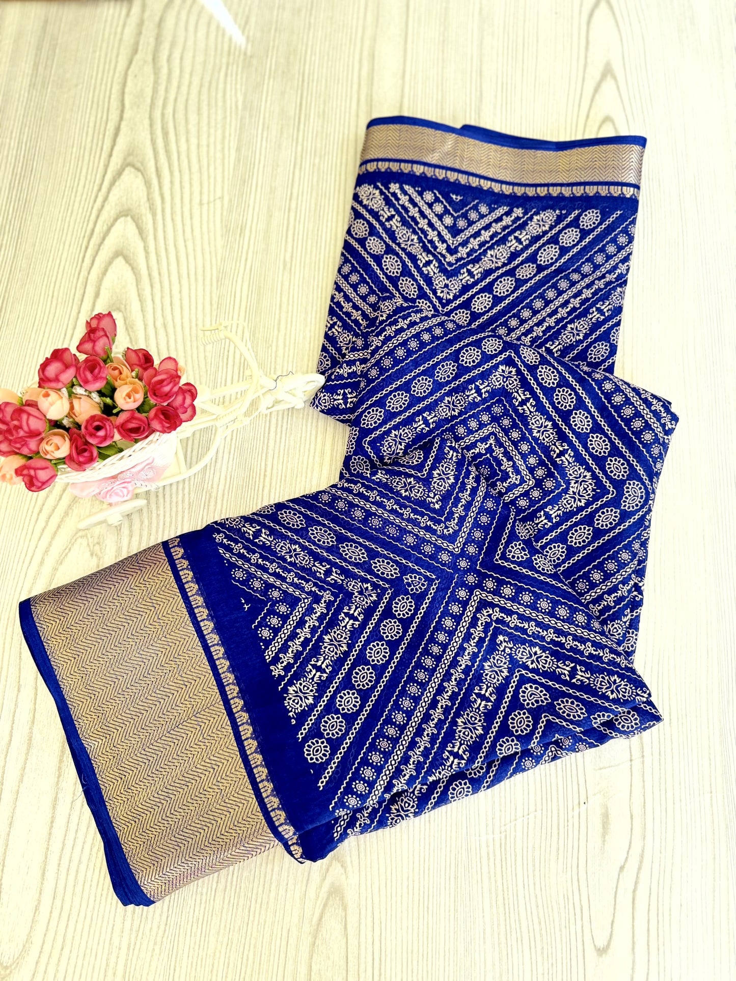 Graceful Royal Blue Soft Silk Saree with Golden Border and Traditional Patterns