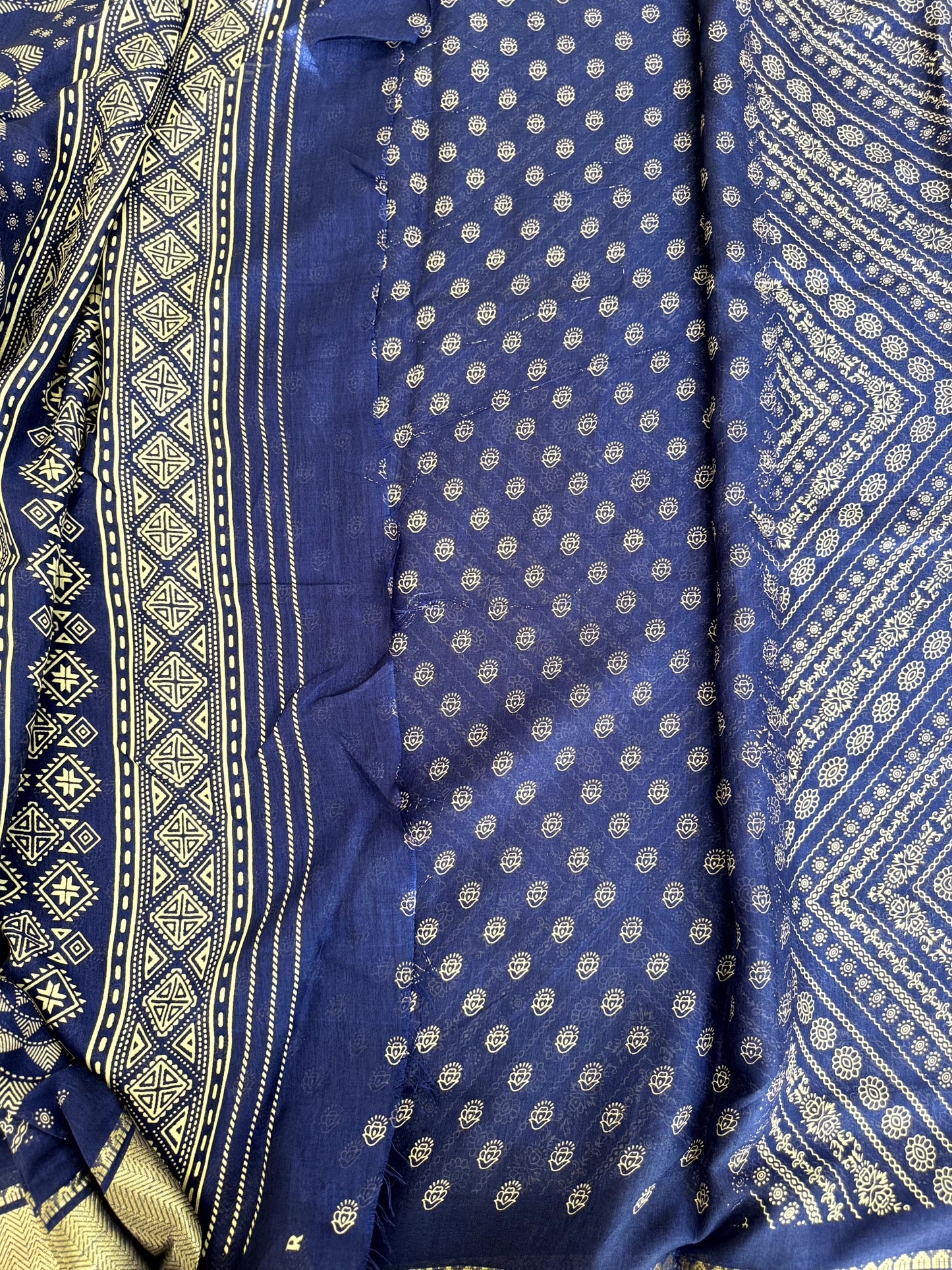 Graceful Royal Blue Soft Silk Saree with Golden Border and Traditional Patterns