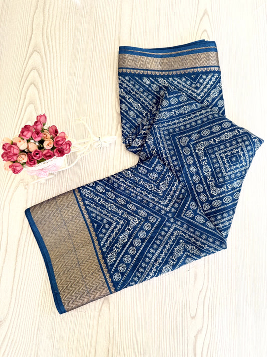 Graceful Sky blue Soft Silk Saree with Golden Border and Traditional Patterns