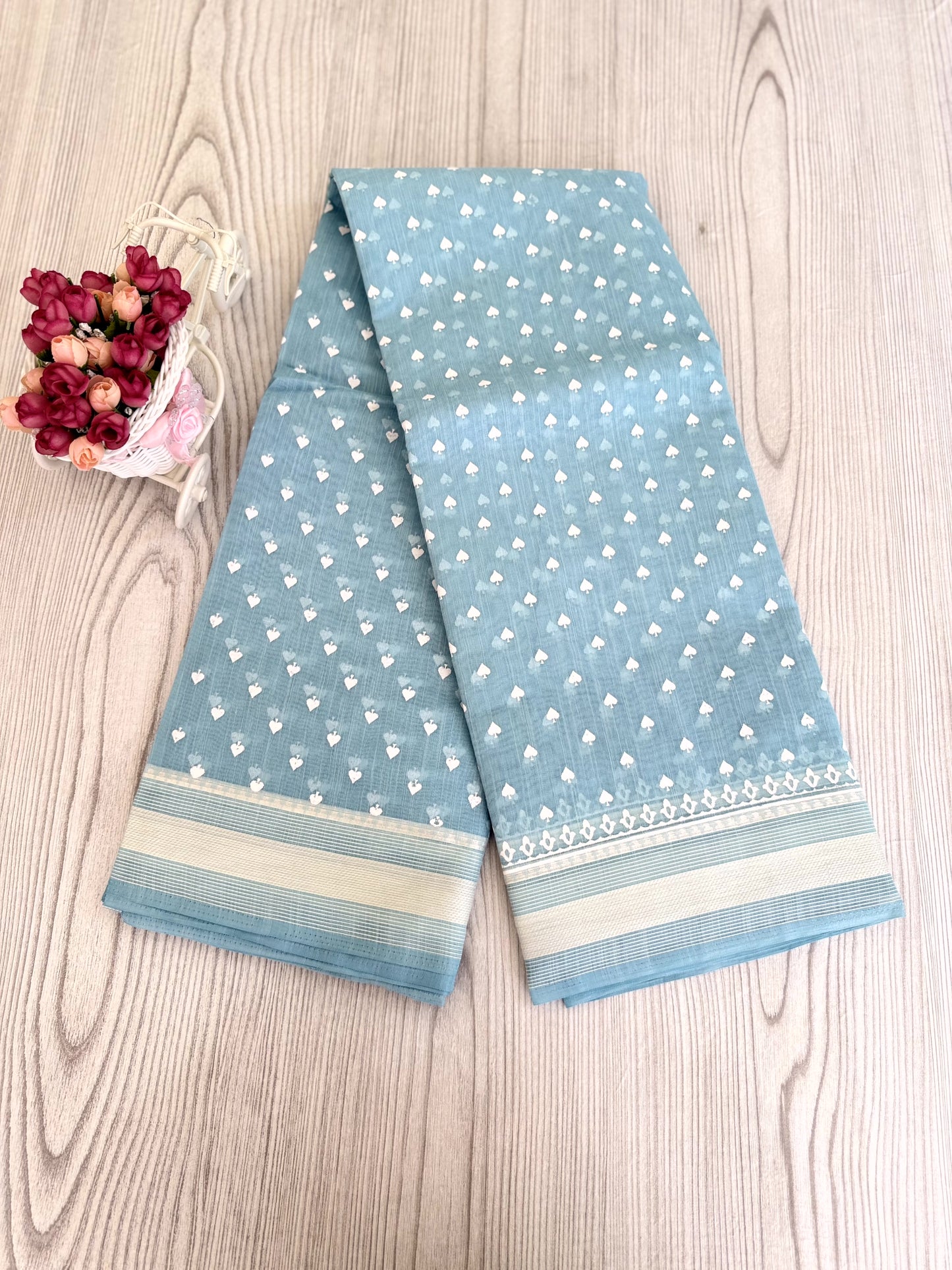 Graceful Sky blue Cotton Saree with Polka Dot Elegance