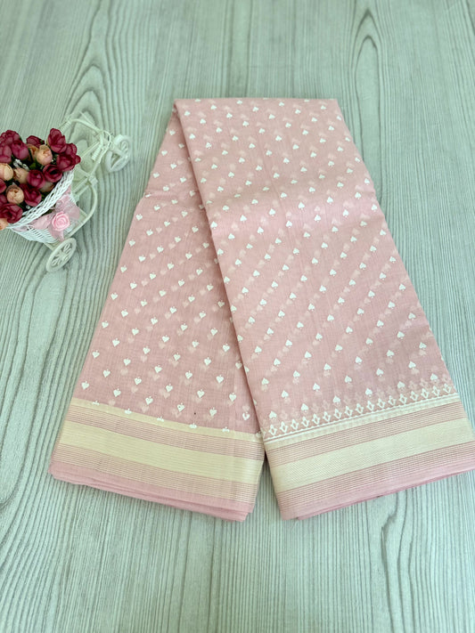 Graceful Baby Pink Cotton Saree with Polka Dot Elegance