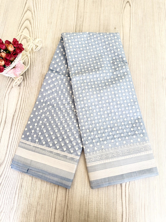 Graceful Baby blue Cotton Saree with Polka Dot Elegance