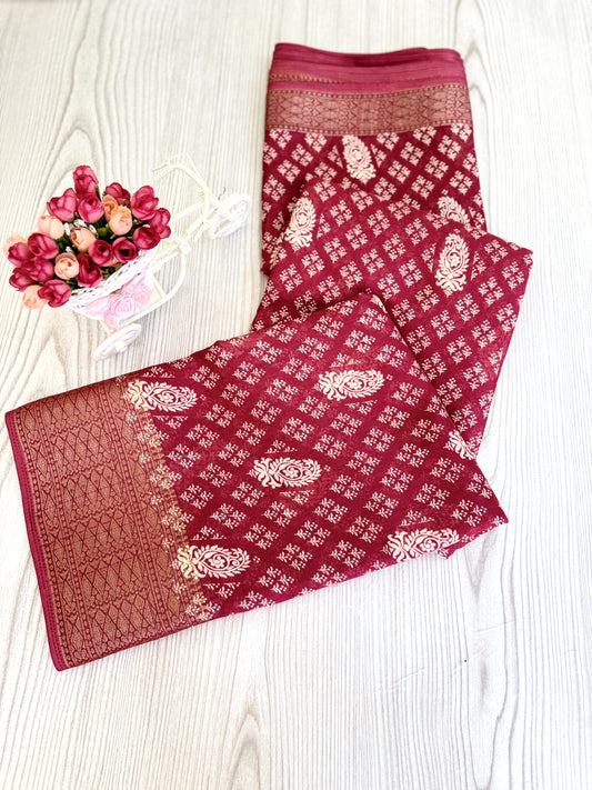 Pink Banarasi Silk Saree with Intricate Silver Zari Work
