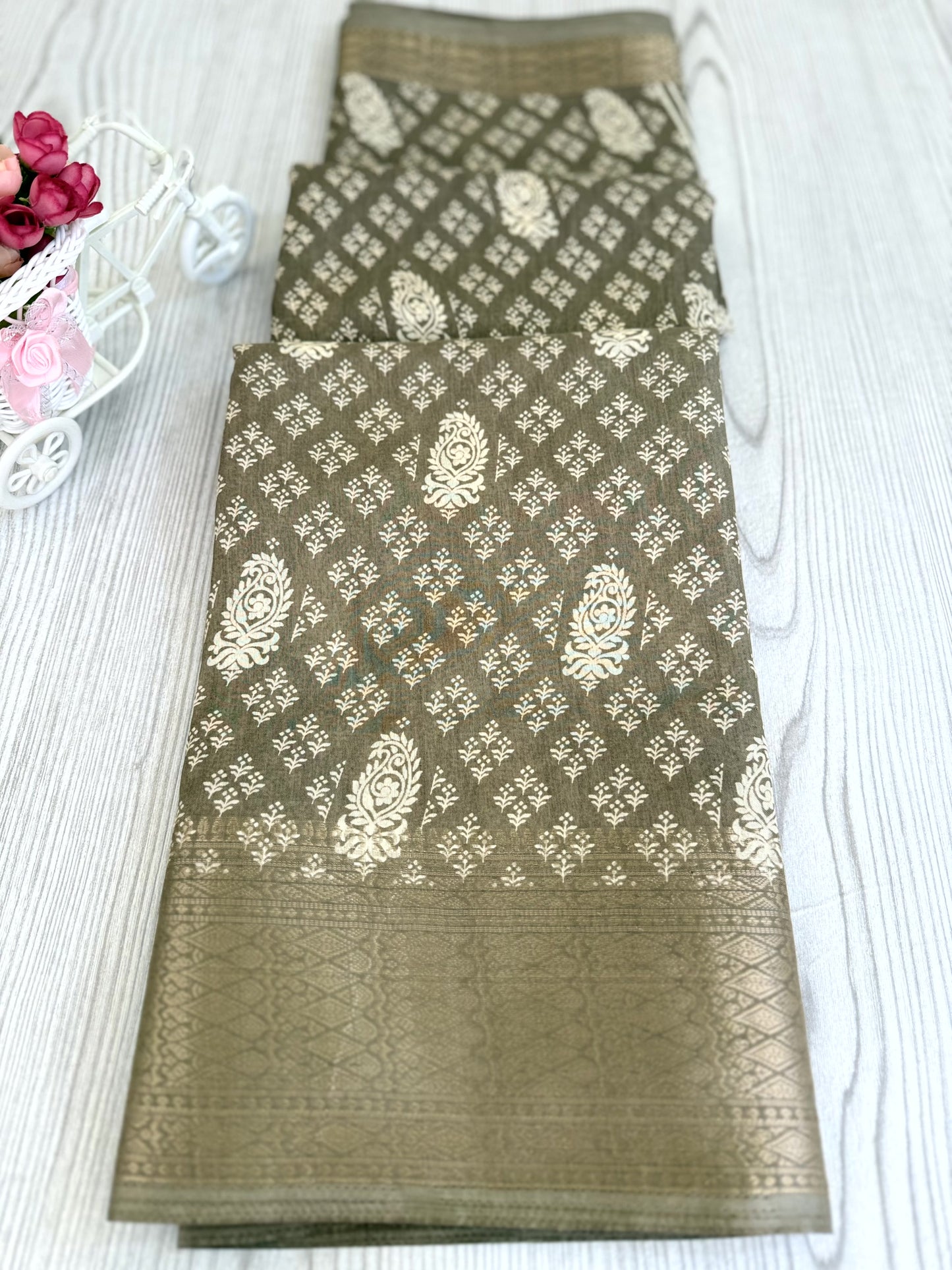 Grey Banarasi Silk Saree with Intricate Silver Zari Work