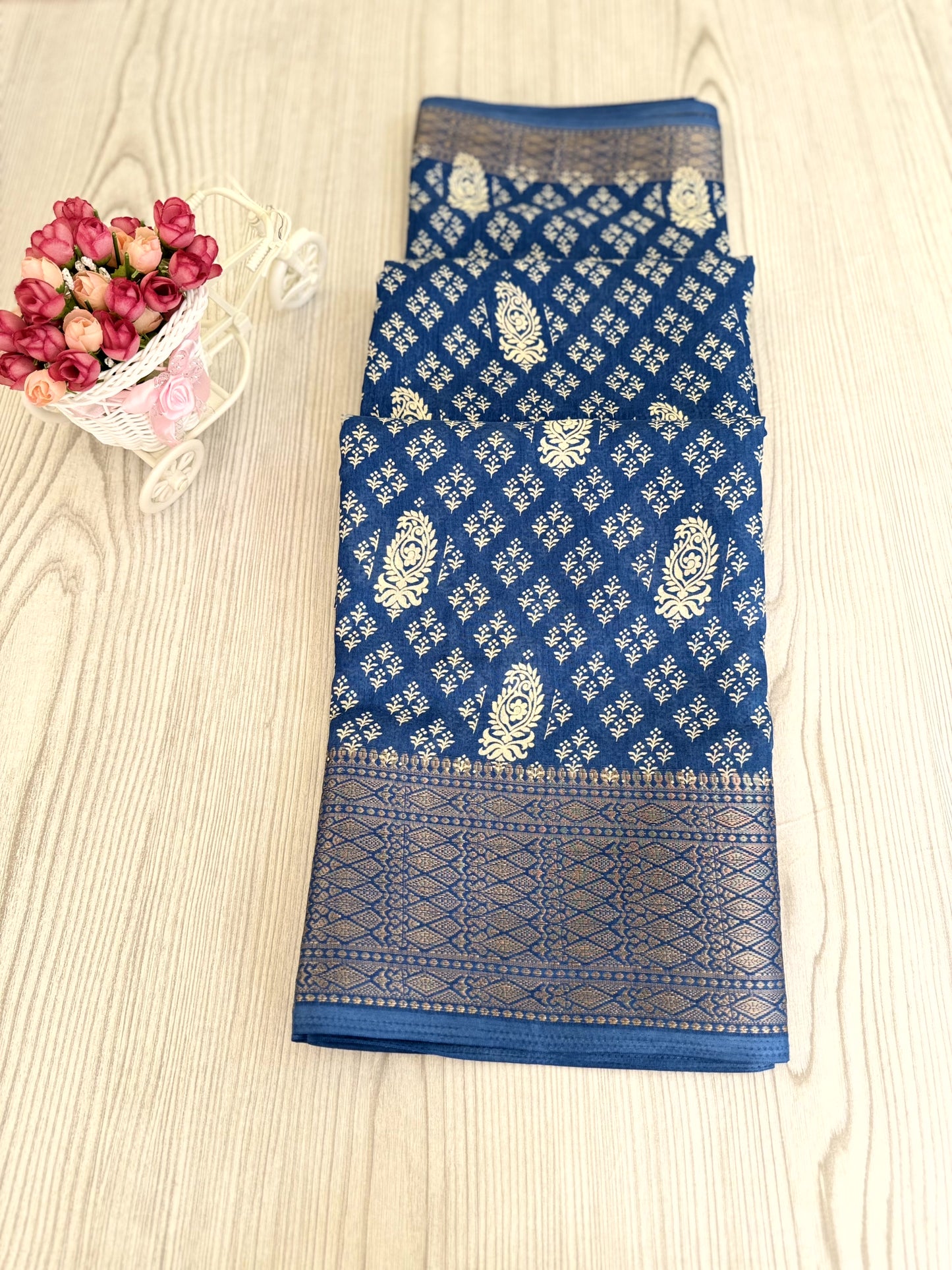 Blue Banarasi Silk Saree with Intricate Silver Zari Work