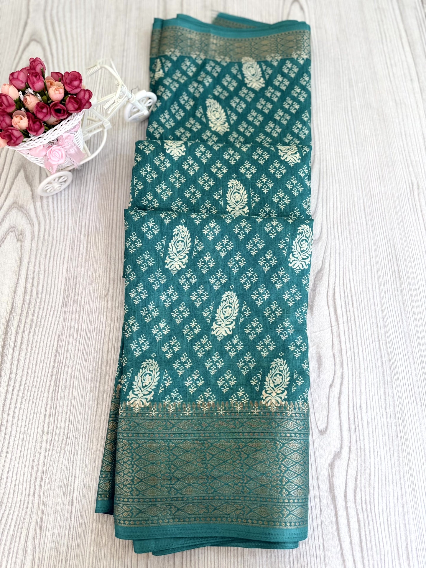 Teal blue Banarasi Silk Saree with Intricate Silver Zari Work
