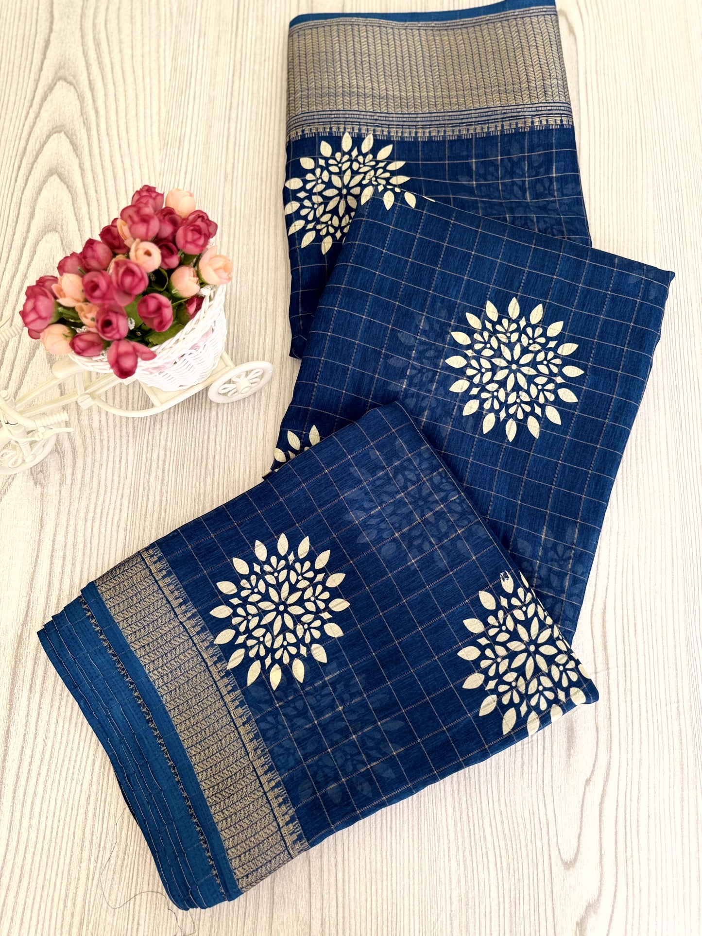 Elegant Midnight Blue Pure Binni Silk Saree
