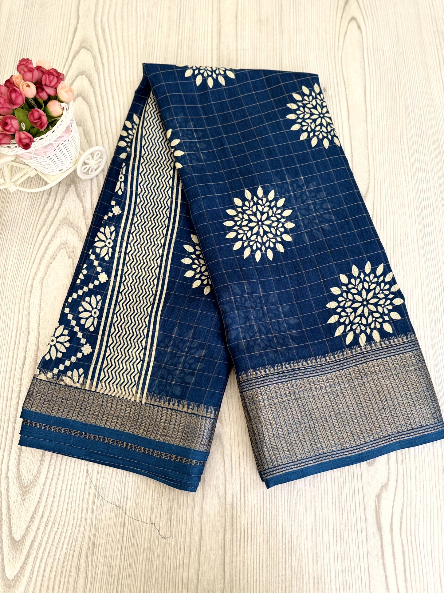 Elegant Midnight Blue Pure Binni Silk Saree
