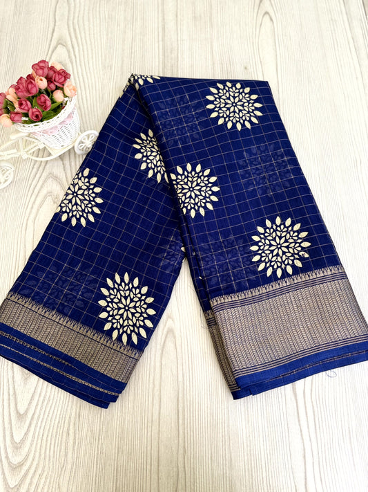 Elegant Navy Blue Pure Binni Silk Saree