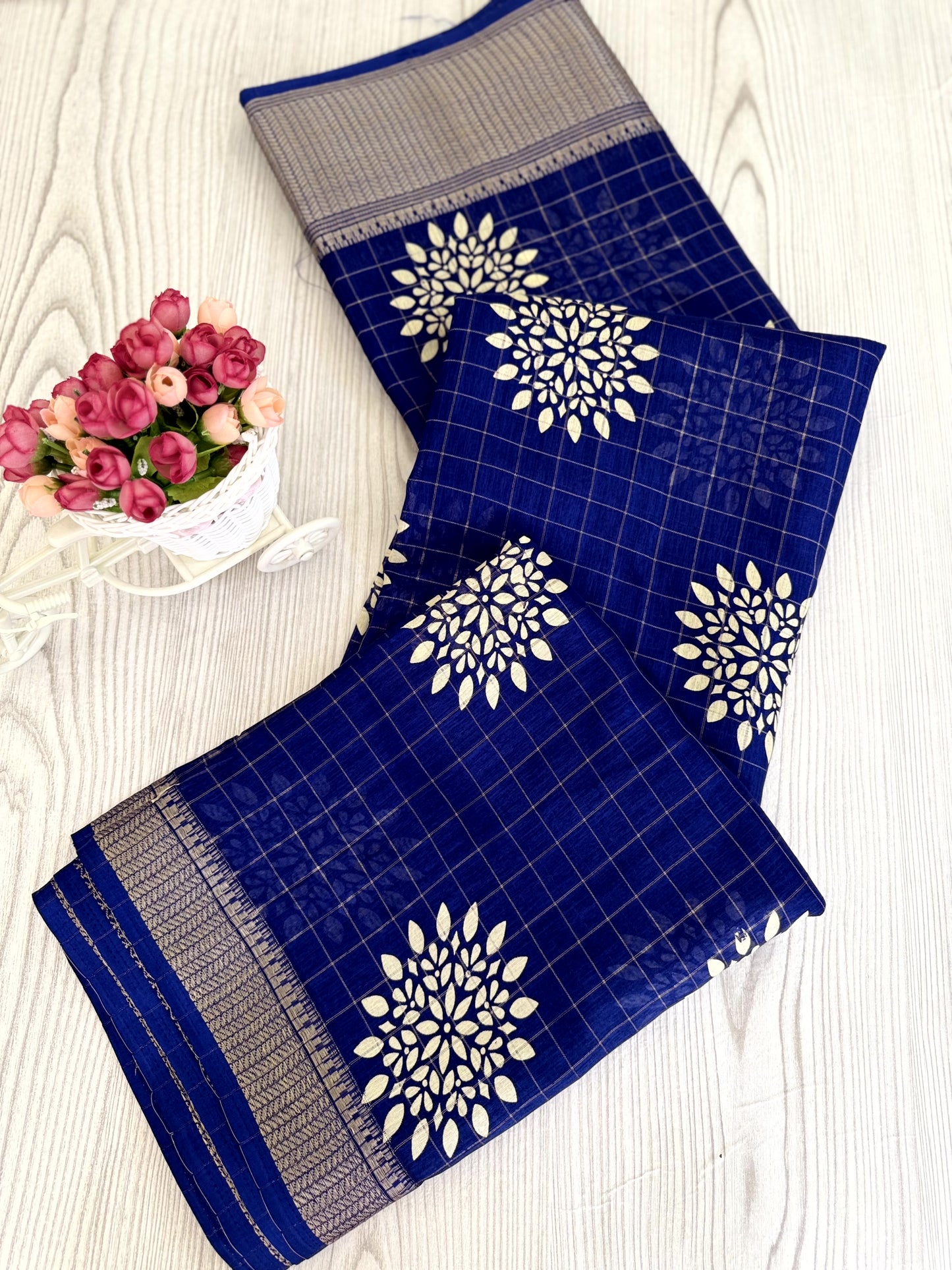 Elegant Navy Blue Pure Binni Silk Saree