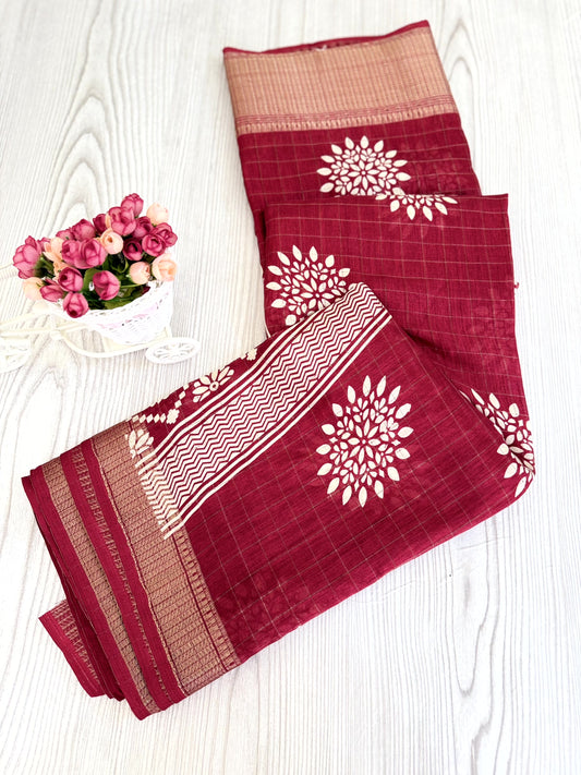 Elegant Blood red Pure Binni Silk Sarees