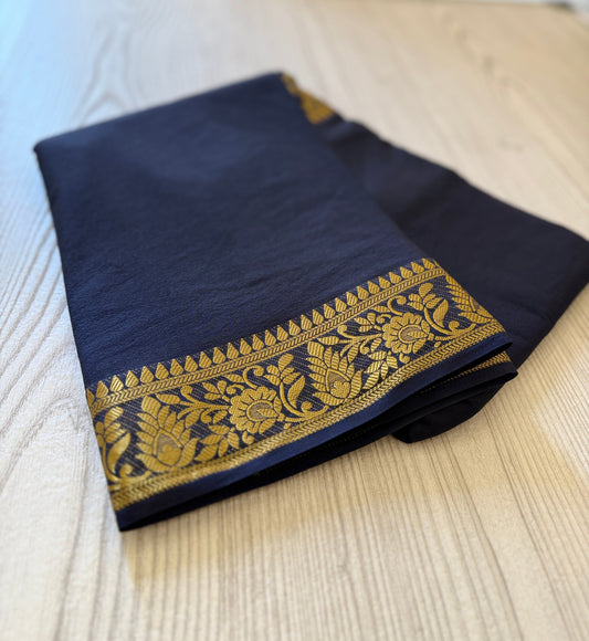Semi Mysore Silk Saree in Light navy blue color with Golden Zari