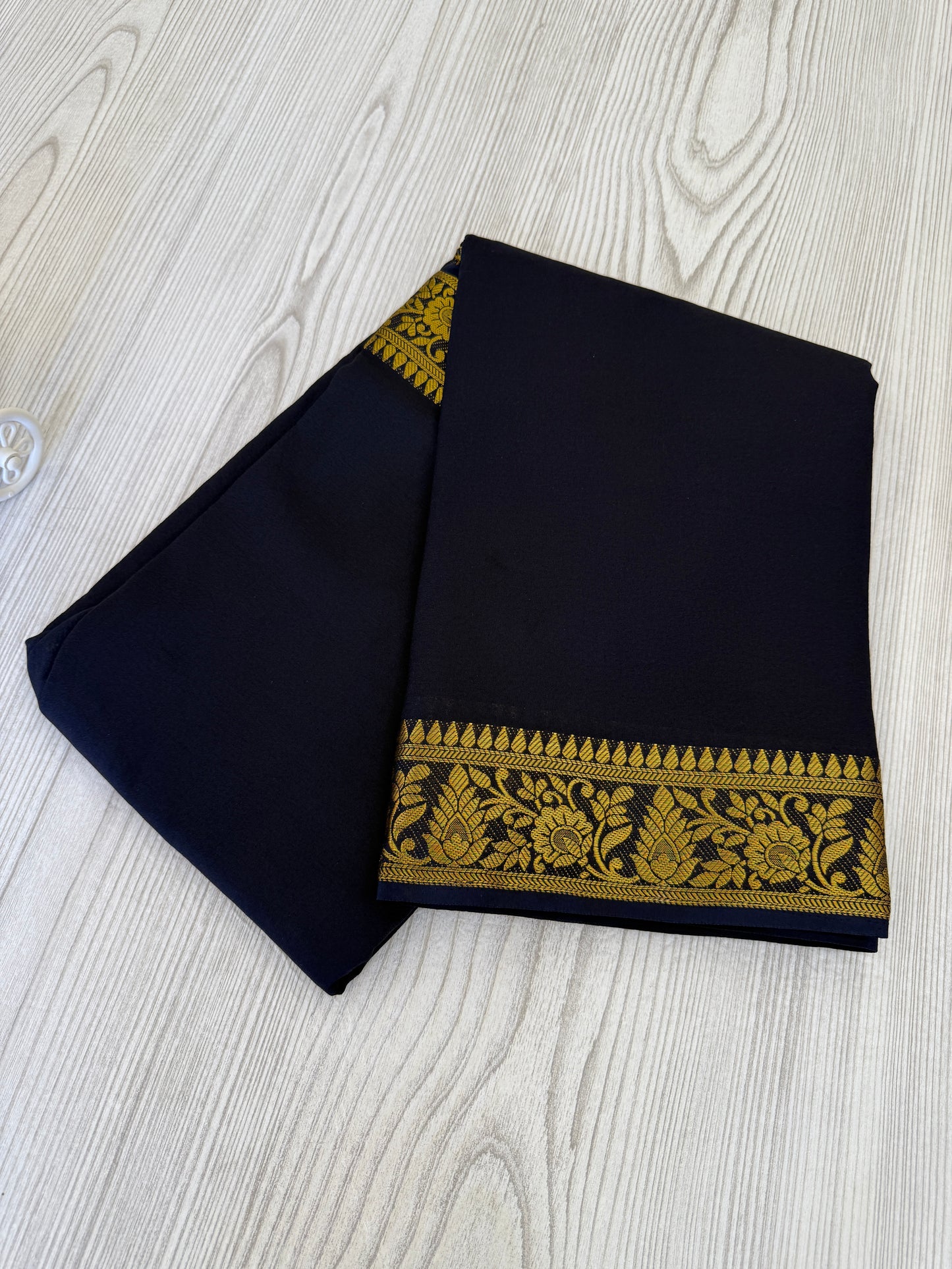 Semi Mysore Silk Saree in Black color with Golden Zari