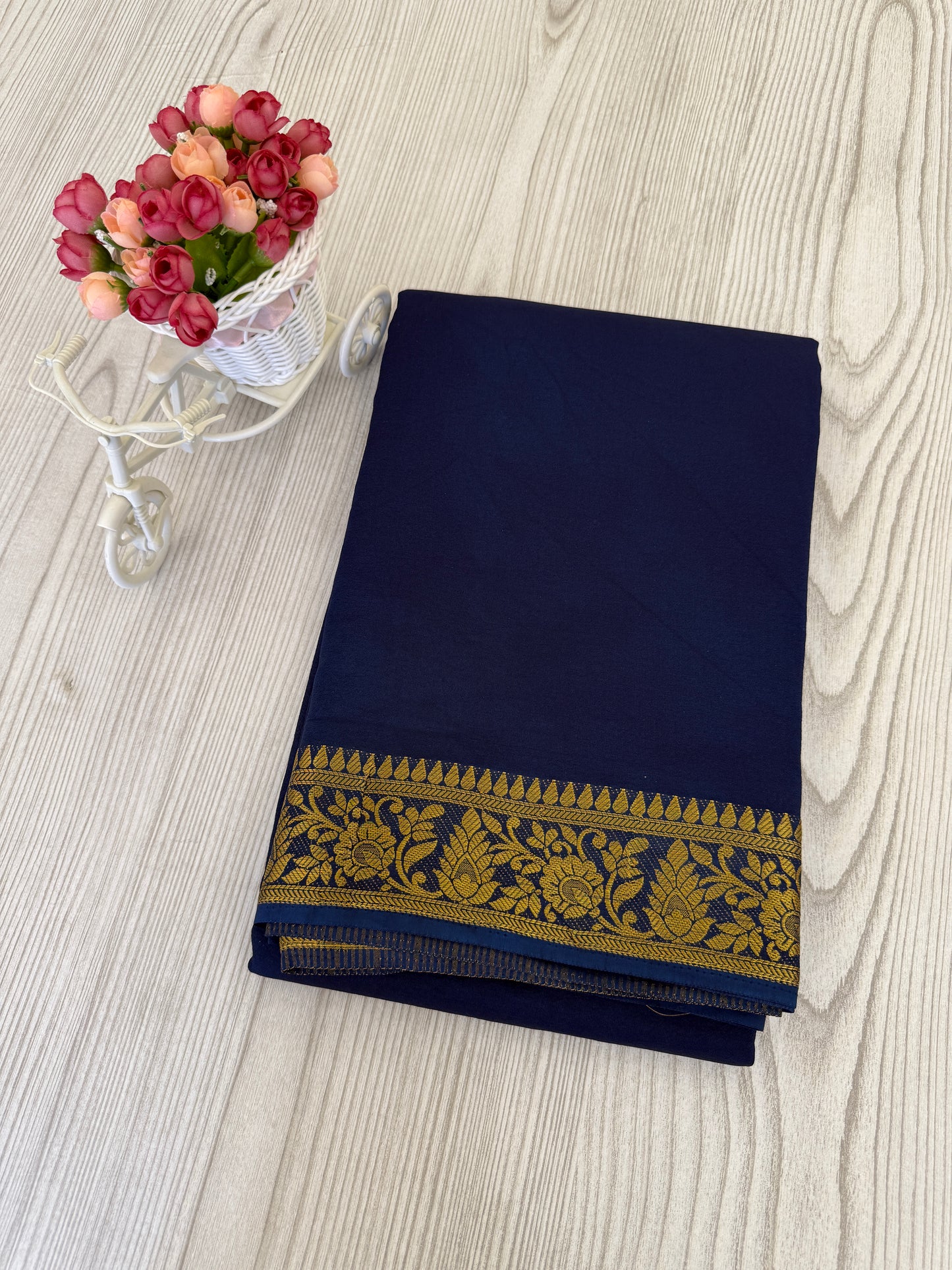 Semi Mysore Silk Saree in Navy blue color with Golden Zari