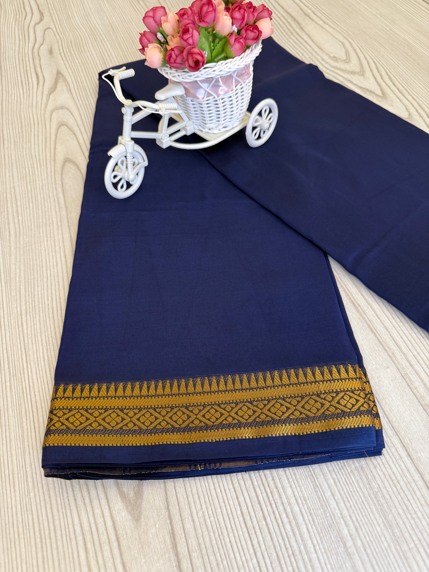 Semi Mysore Silk Saree in Navy blue with Golden Zari