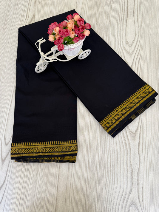 Semi Mysore Silk Saree in Black with Golden Zari