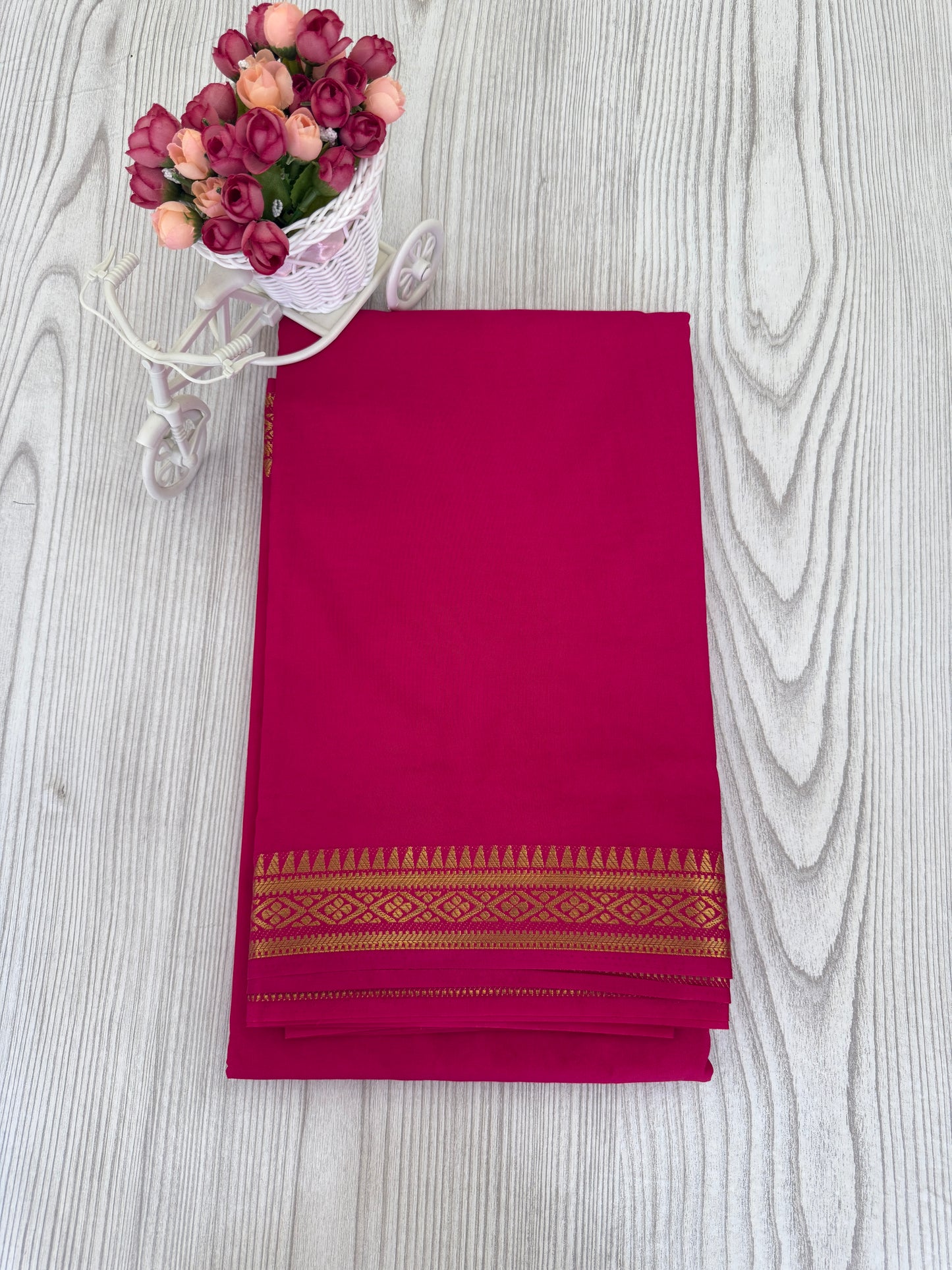 Semi Mysore Silk Saree in Magenta with Golden Zari