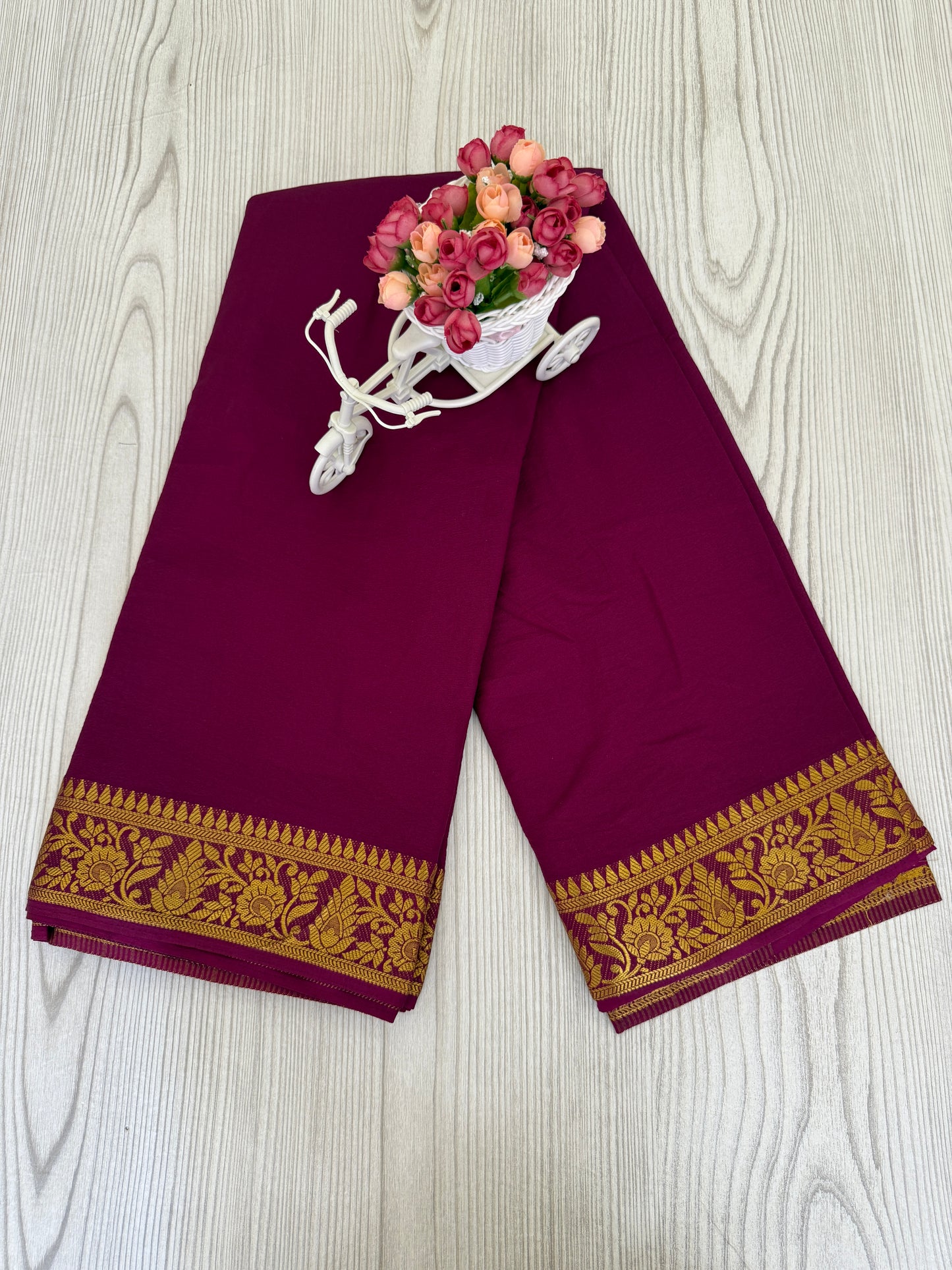 Semi Mysore Silk Saree in Marron color with Golden Zari