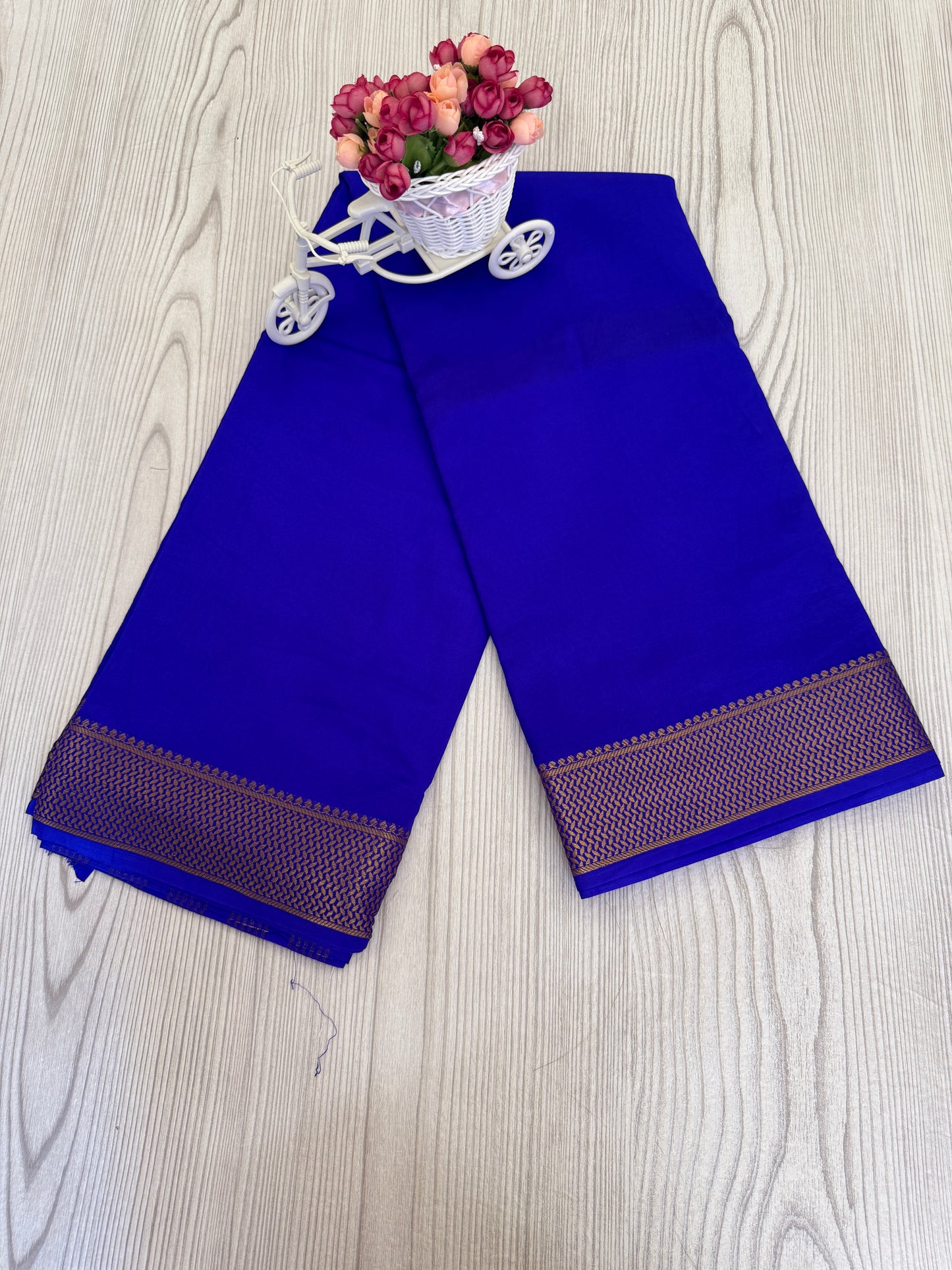 Semi Mysore Silk Saree in Royal blue with Golden Zari