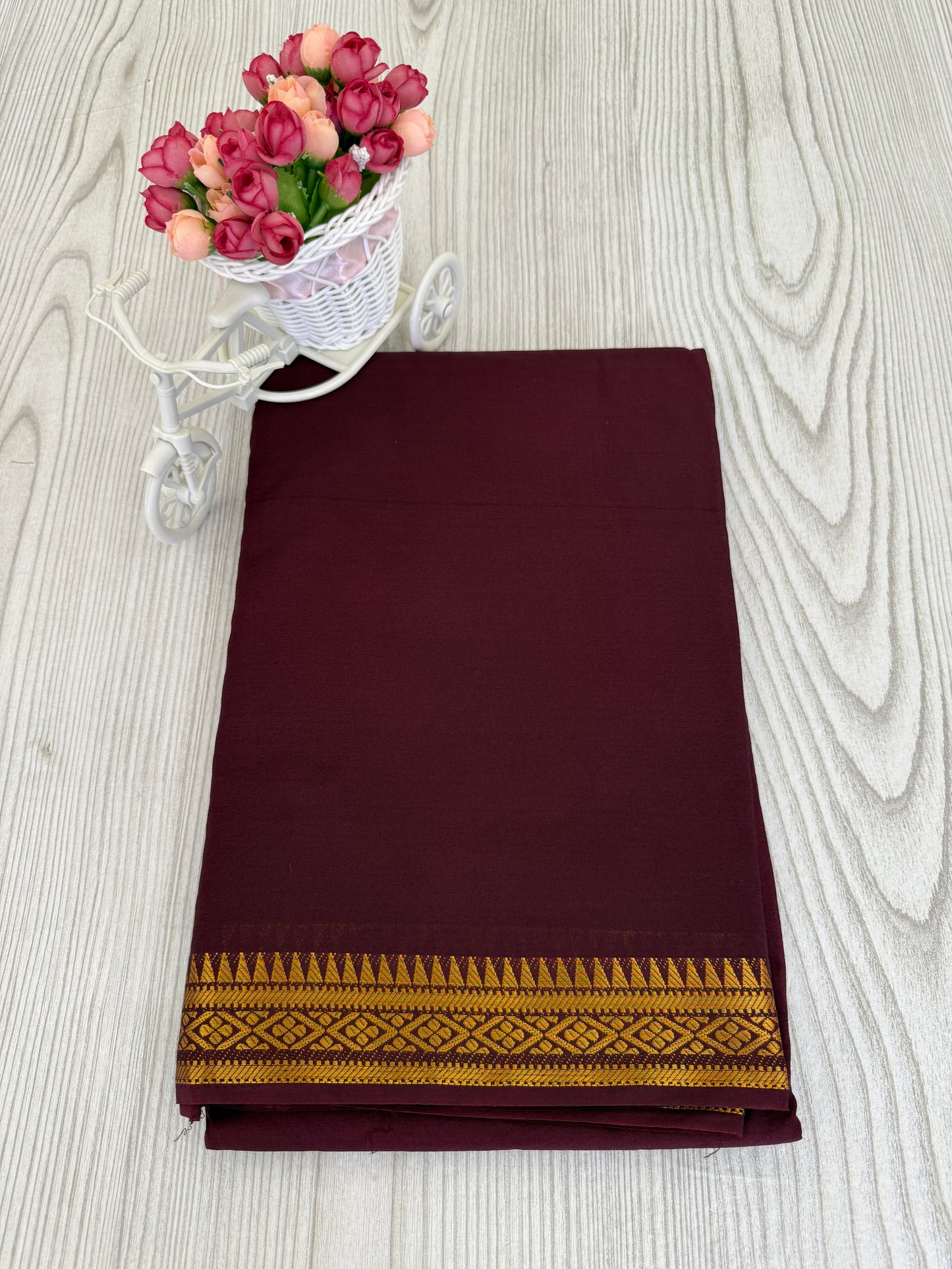 Semi Mysore Silk Saree in Brown with Golden Zari