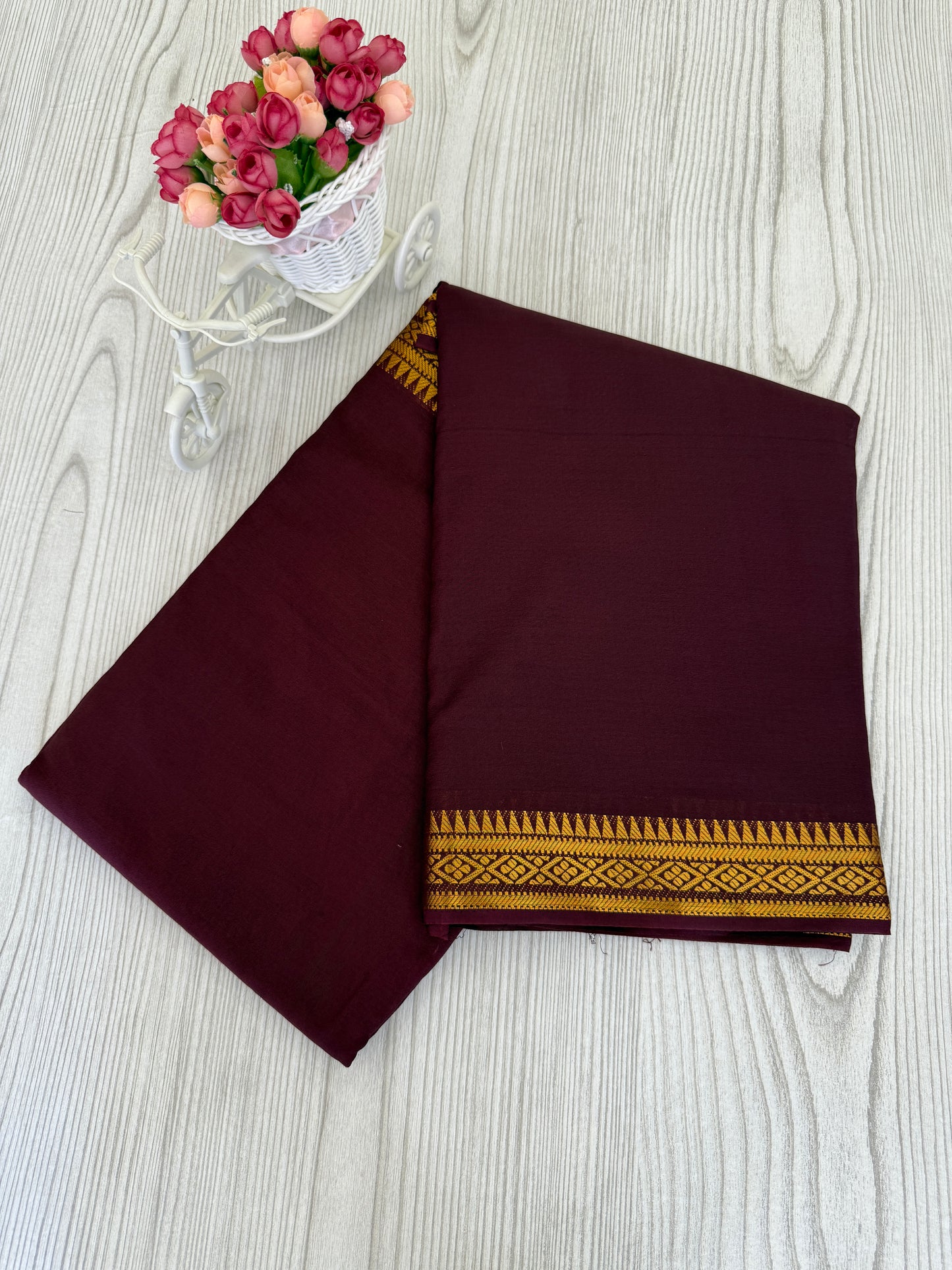 Semi Mysore Silk Saree in Brown with Golden Zari