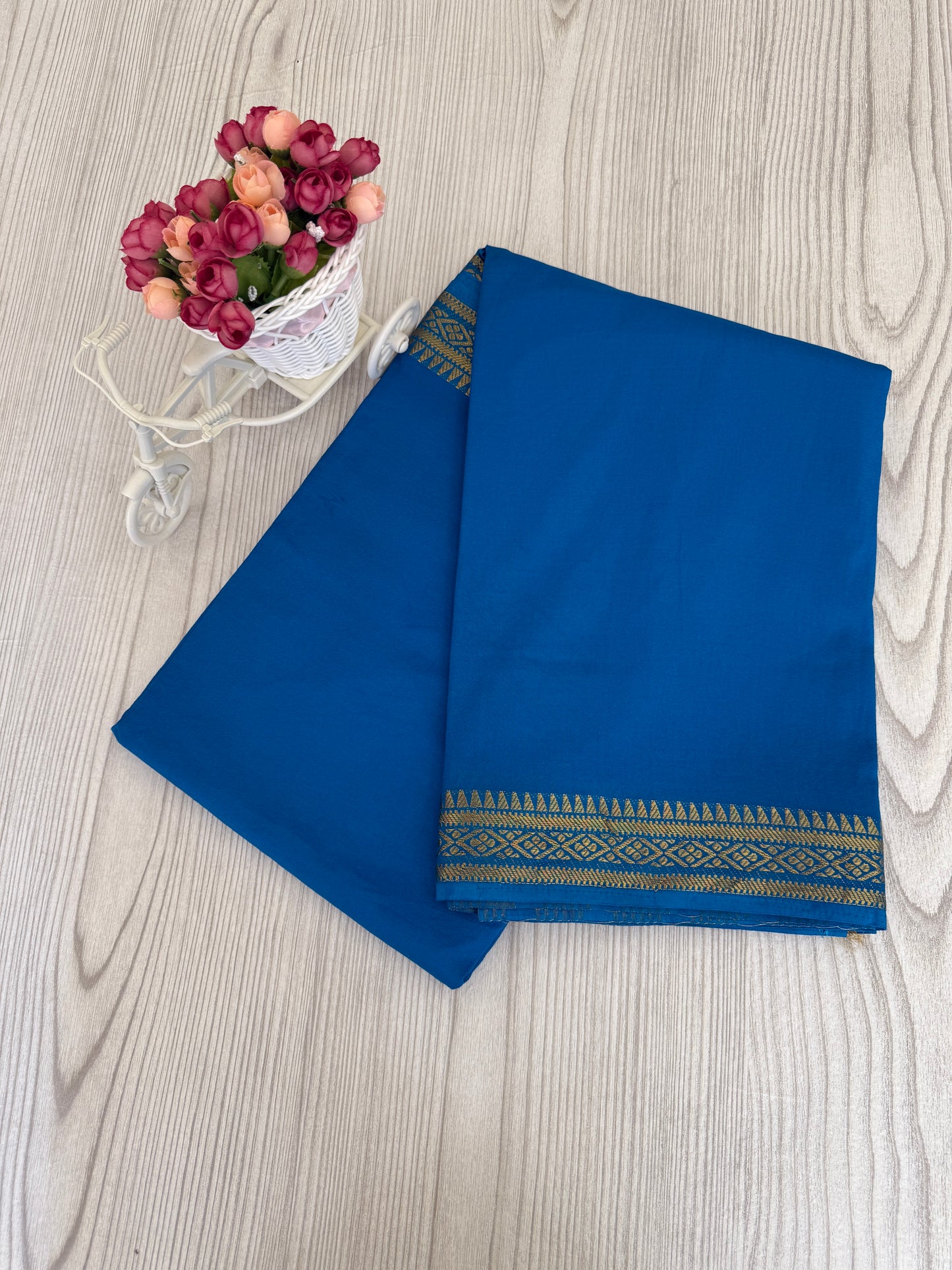 Semi Mysore Silk Saree in Sky blue with Golden Zari