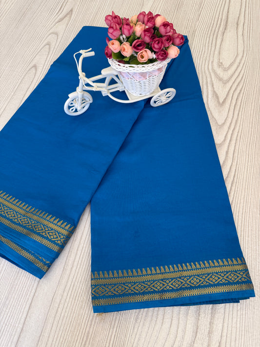 Semi Mysore Silk Saree in Sky blue with Golden Zari
