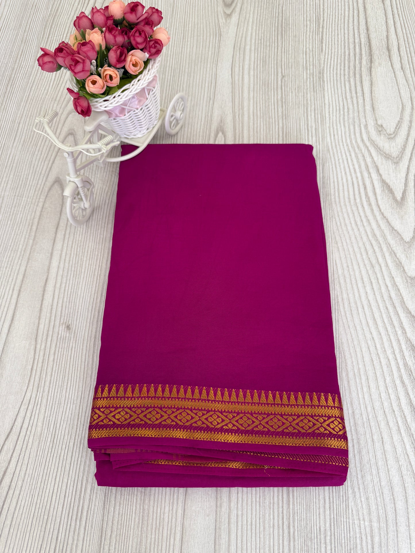 Semi Mysore Silk Saree in Dark Magenta with Golden Zari