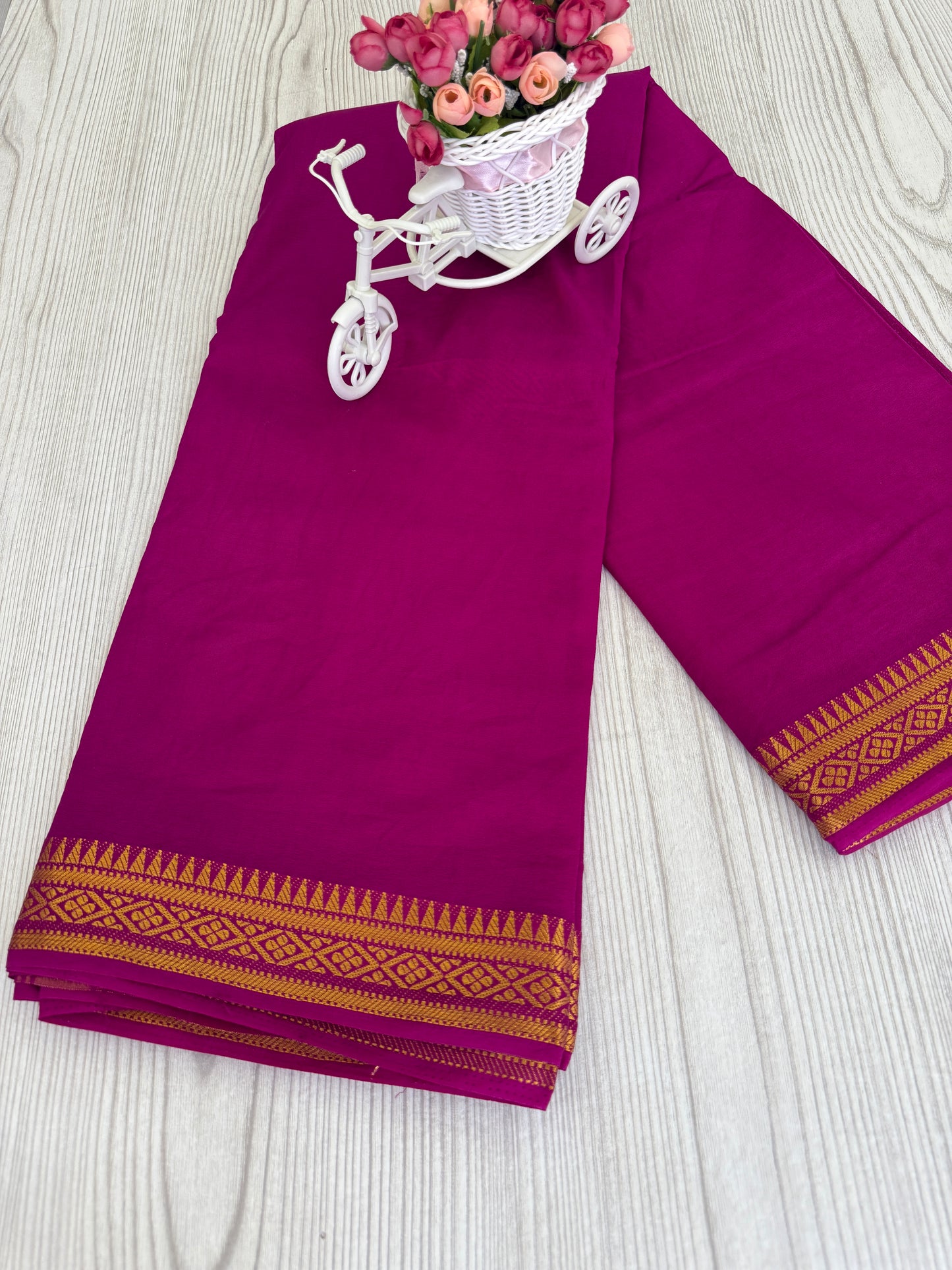 Semi Mysore Silk Saree in Dark Magenta with Golden Zari