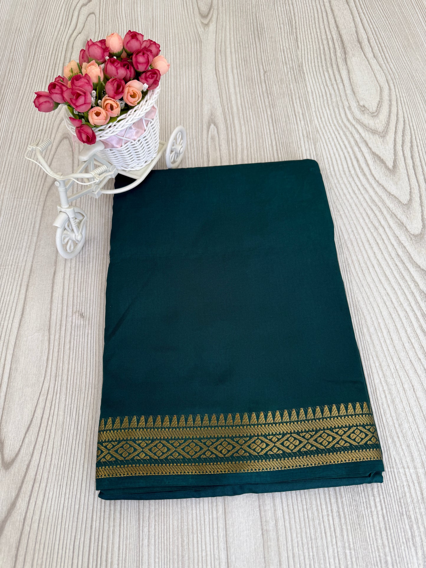 Semi Mysore Silk Saree in Bottle Green with Golden Zari