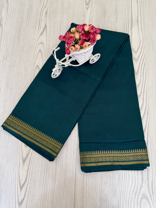 Semi Mysore Silk Saree in Bottle Green with Golden Zari