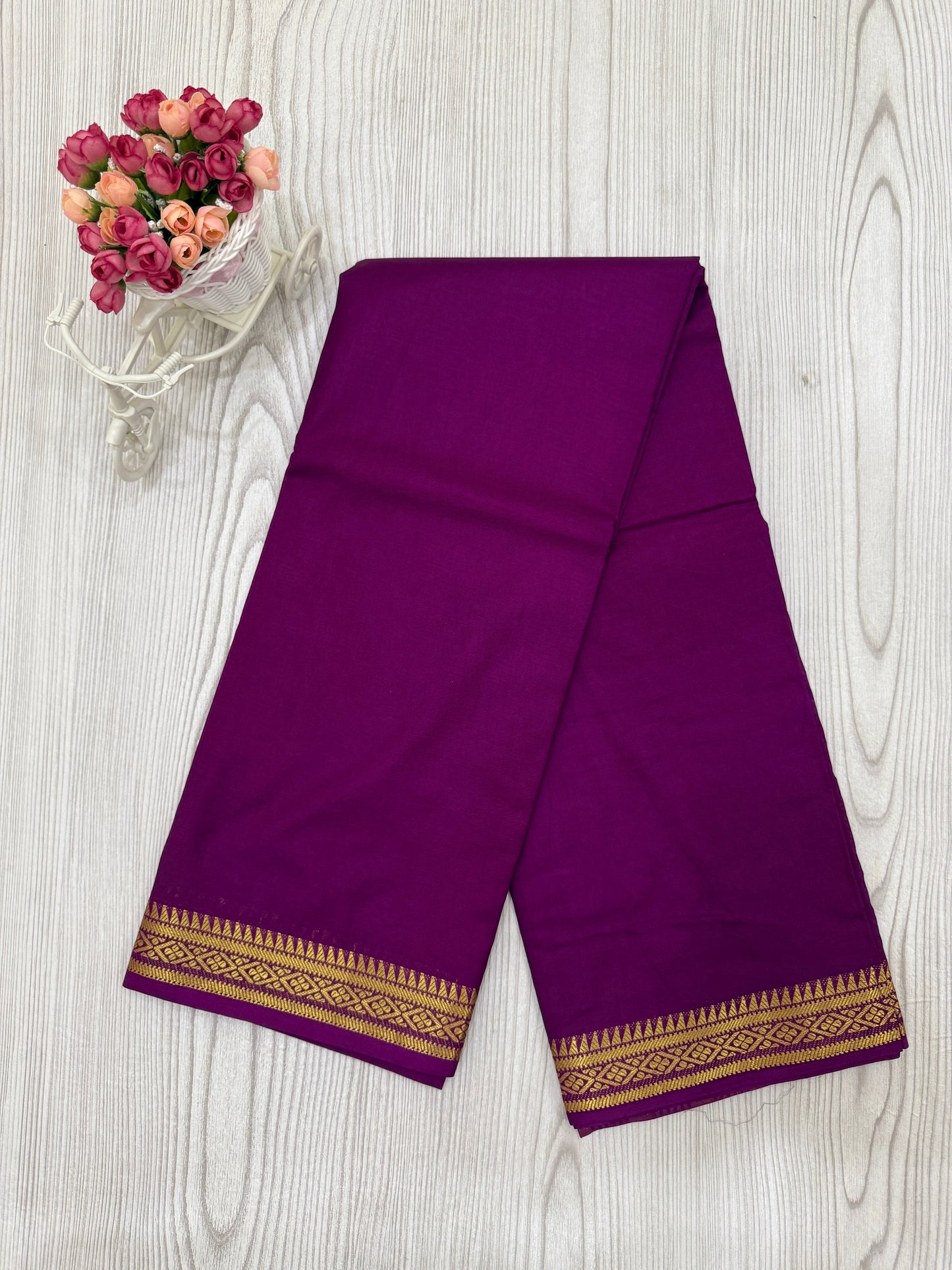 Semi Mysore Silk Saree in Wine color with Golden Zari