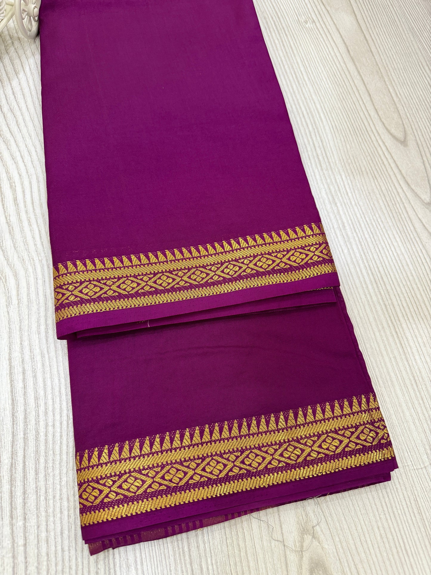 Semi Mysore Silk Saree in Wine color with Golden Zari
