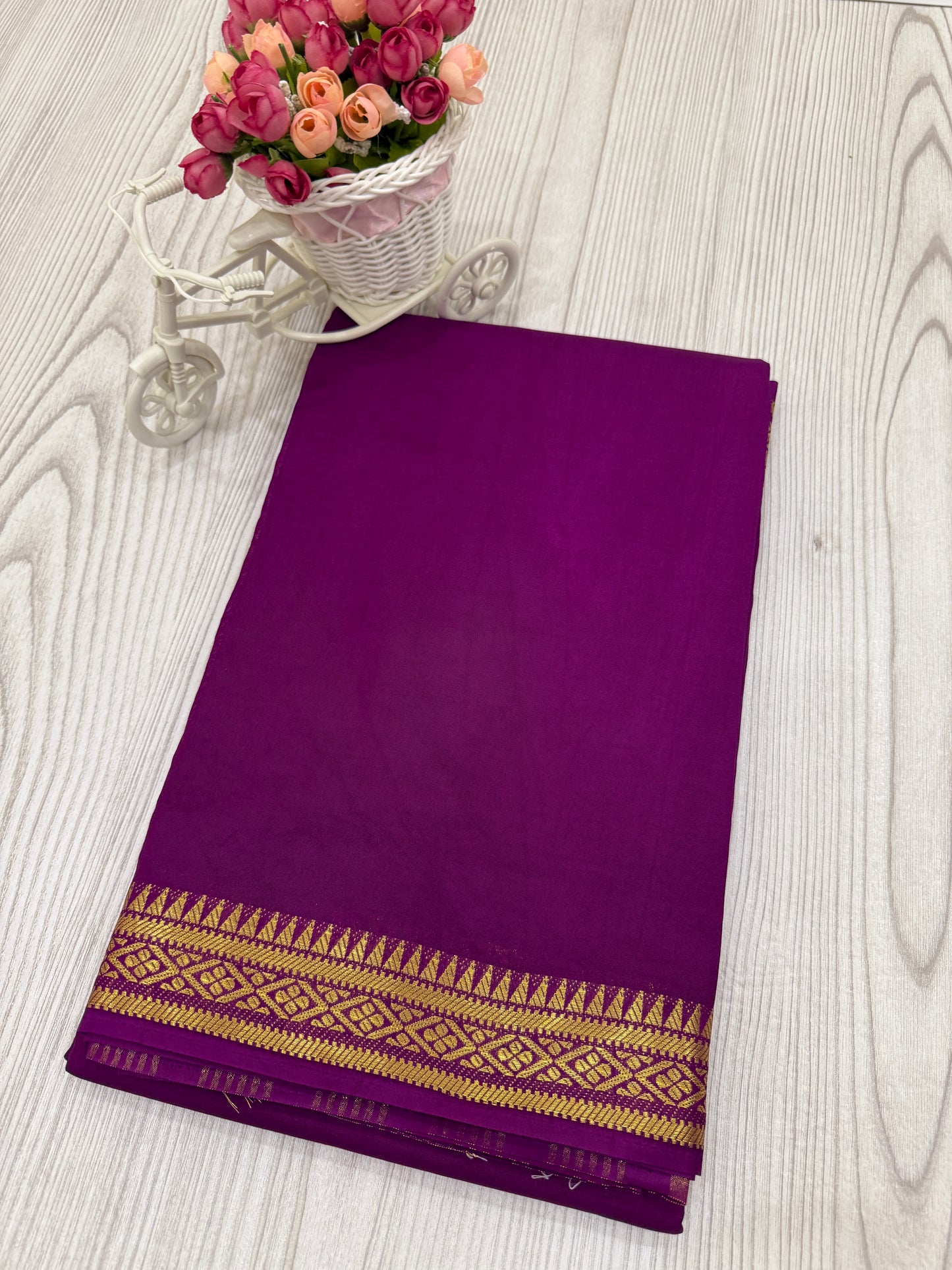 Semi Mysore Silk Saree in Wine color with Golden Zari