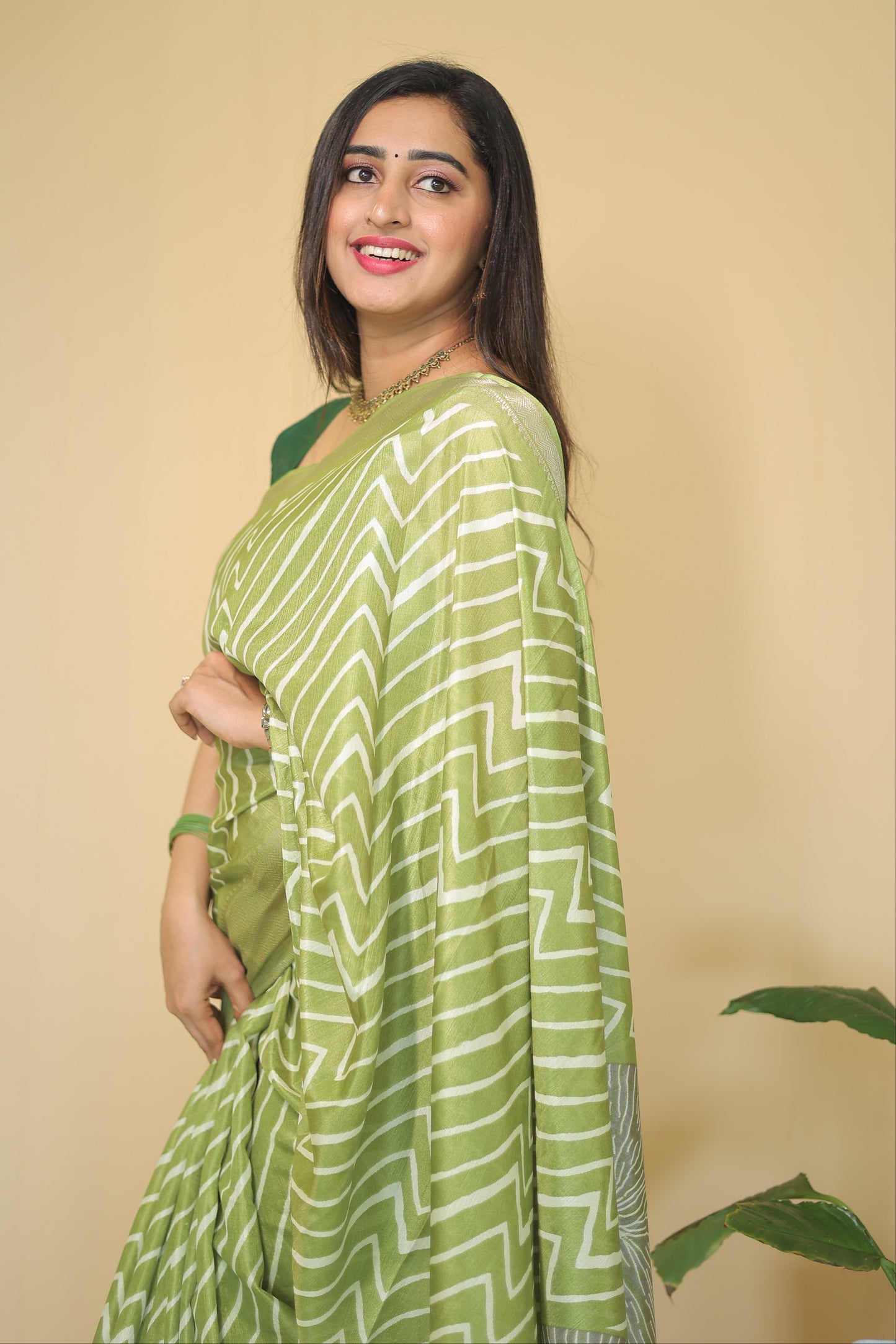Light green Graceful Pure Soft Silk Handloom Saree with Contemporary Geometric Patterns and Matching Blouse