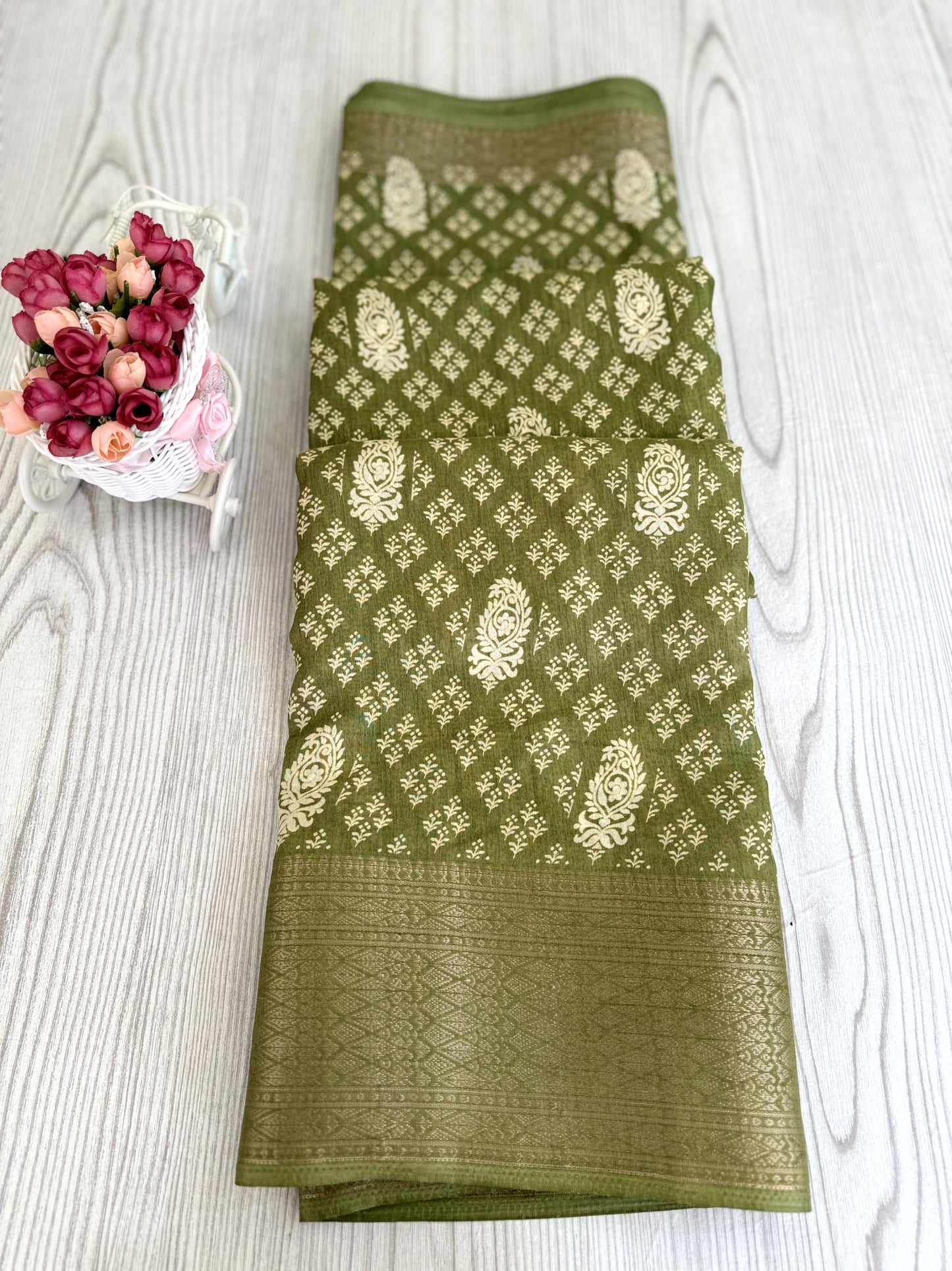 Parrot Green Banarasi Silk Saree with Intricate Silver Zari Work